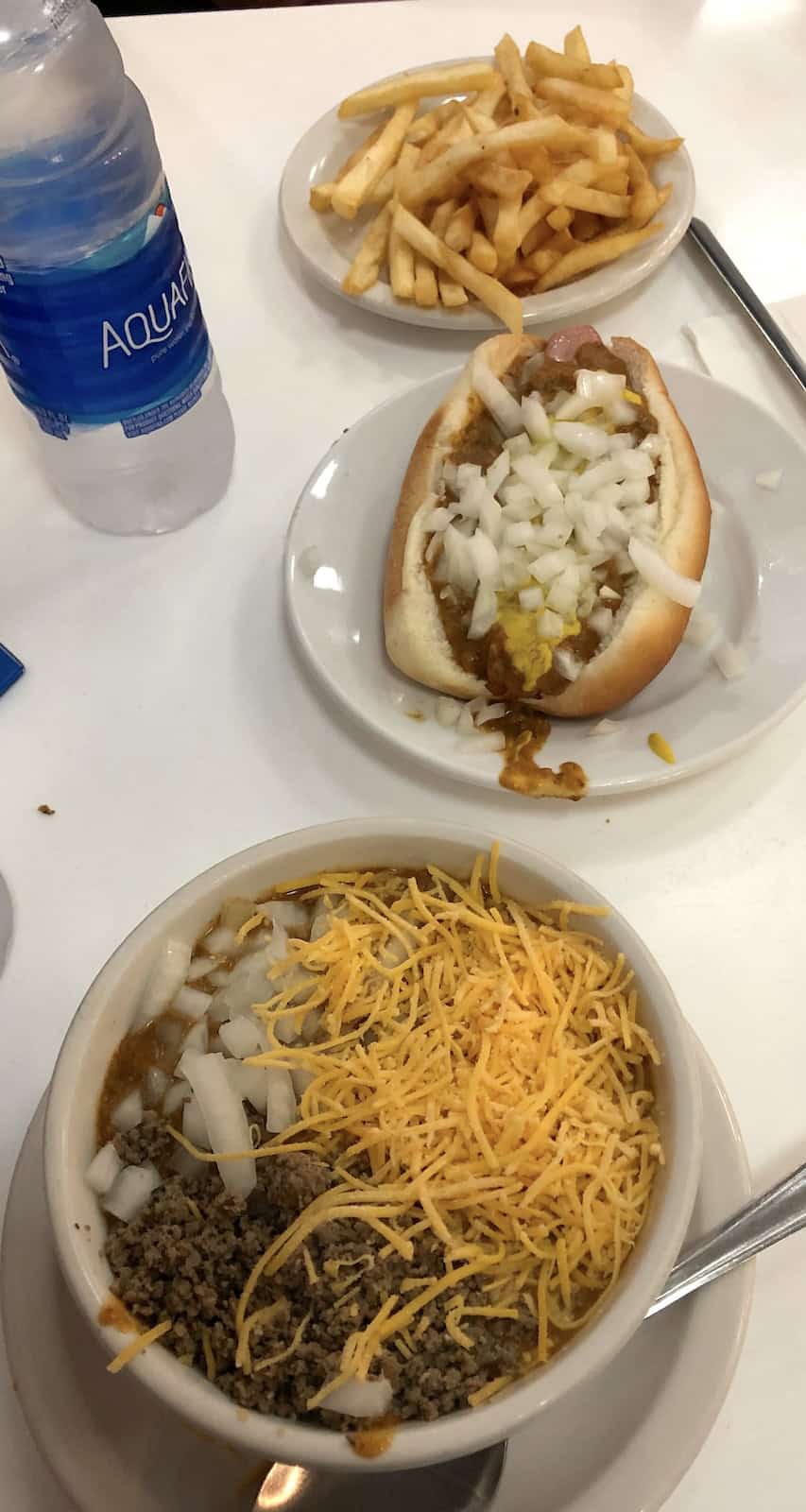 Our meal at American Coney Island in Detroit, Michigan