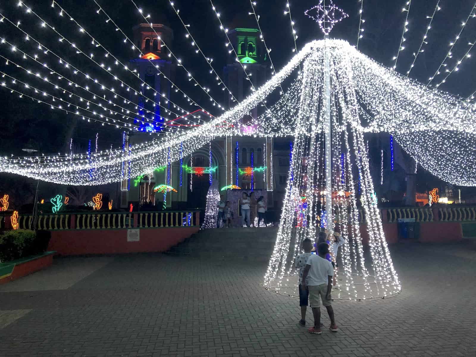 Christmas lights in the plaza