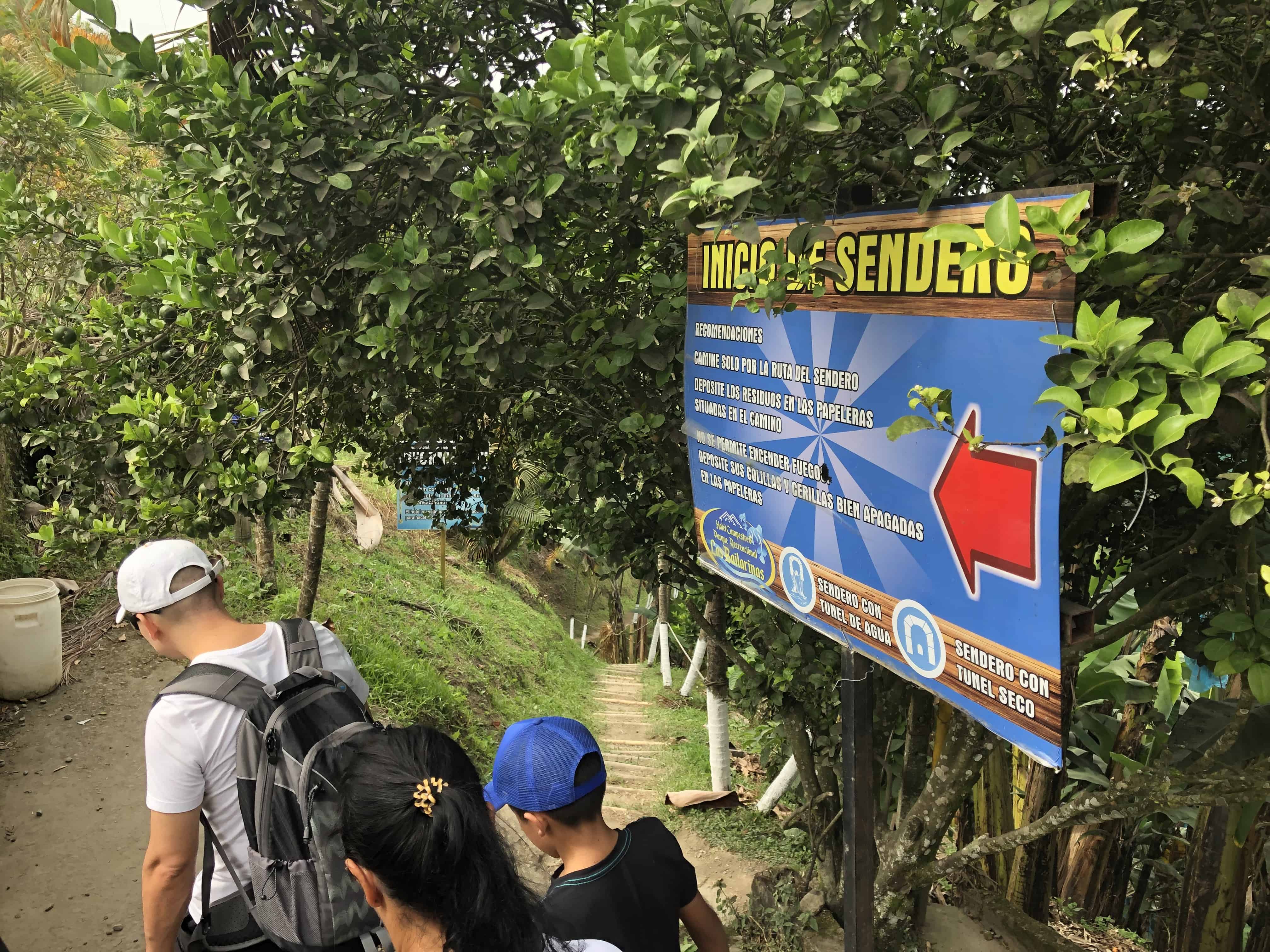 Start of the nature trail at Las Bailarinas in Montenegro, Quindío, Colombia