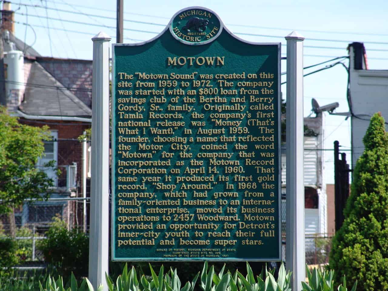 Motown historical marker outside the Motown Museum in Detroit, Michigan