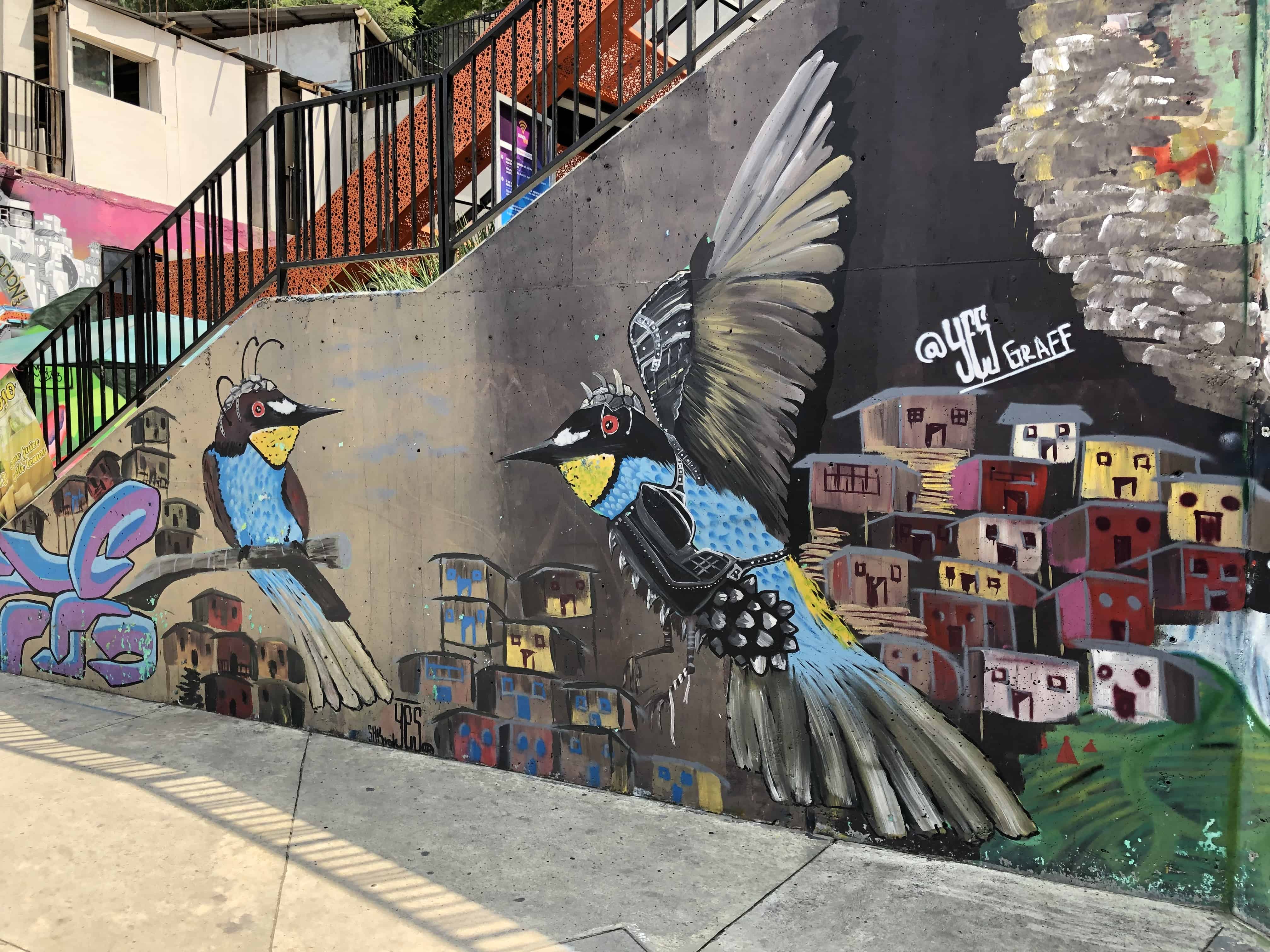 Hummingbirds representing military helicopters in Comuna 13, Medellín, Antioquia, Colombia