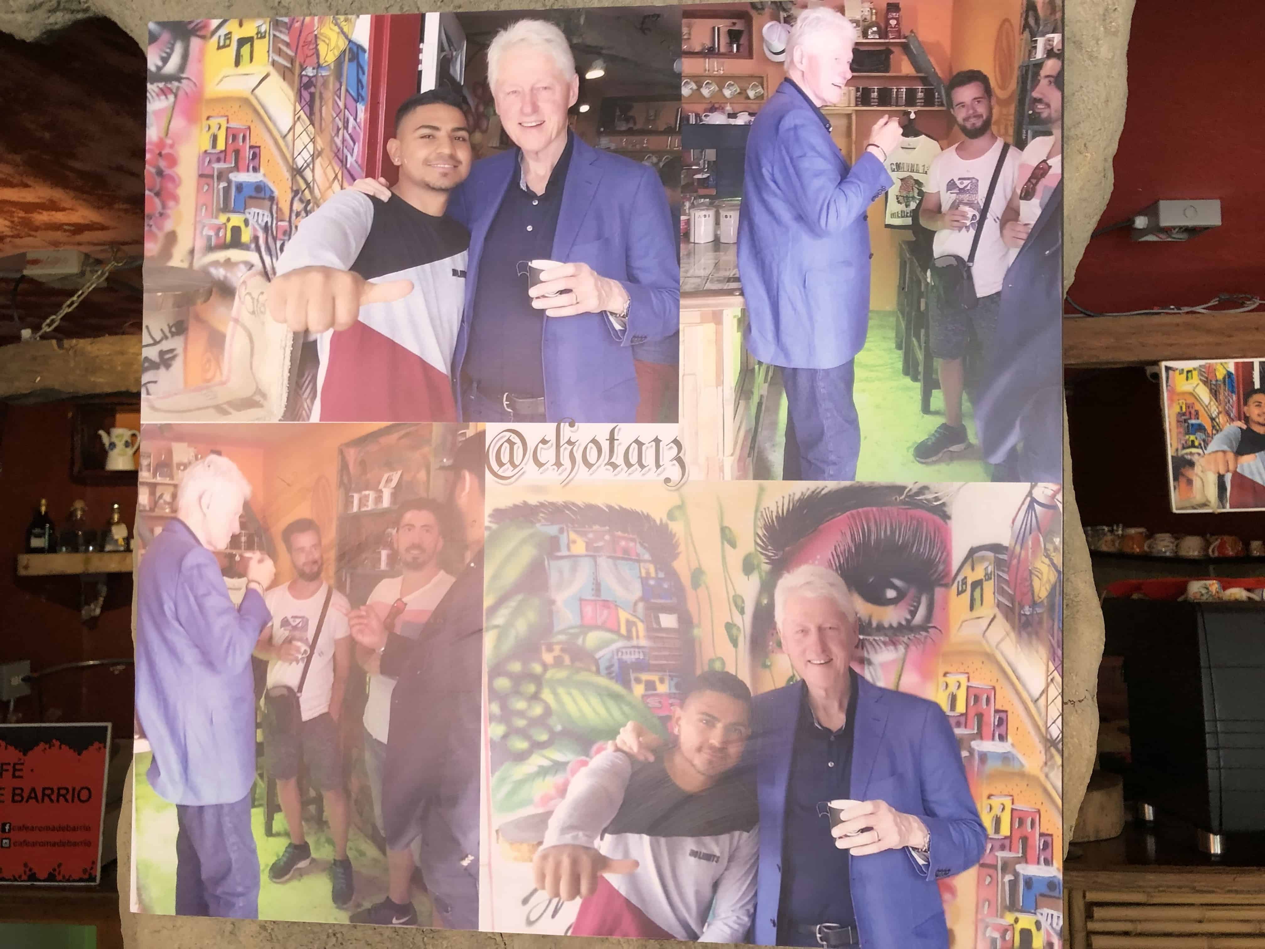 Chota with Bill Clinton at Chota's café in Comuna 13, Medellín, Antioquia, Colombia