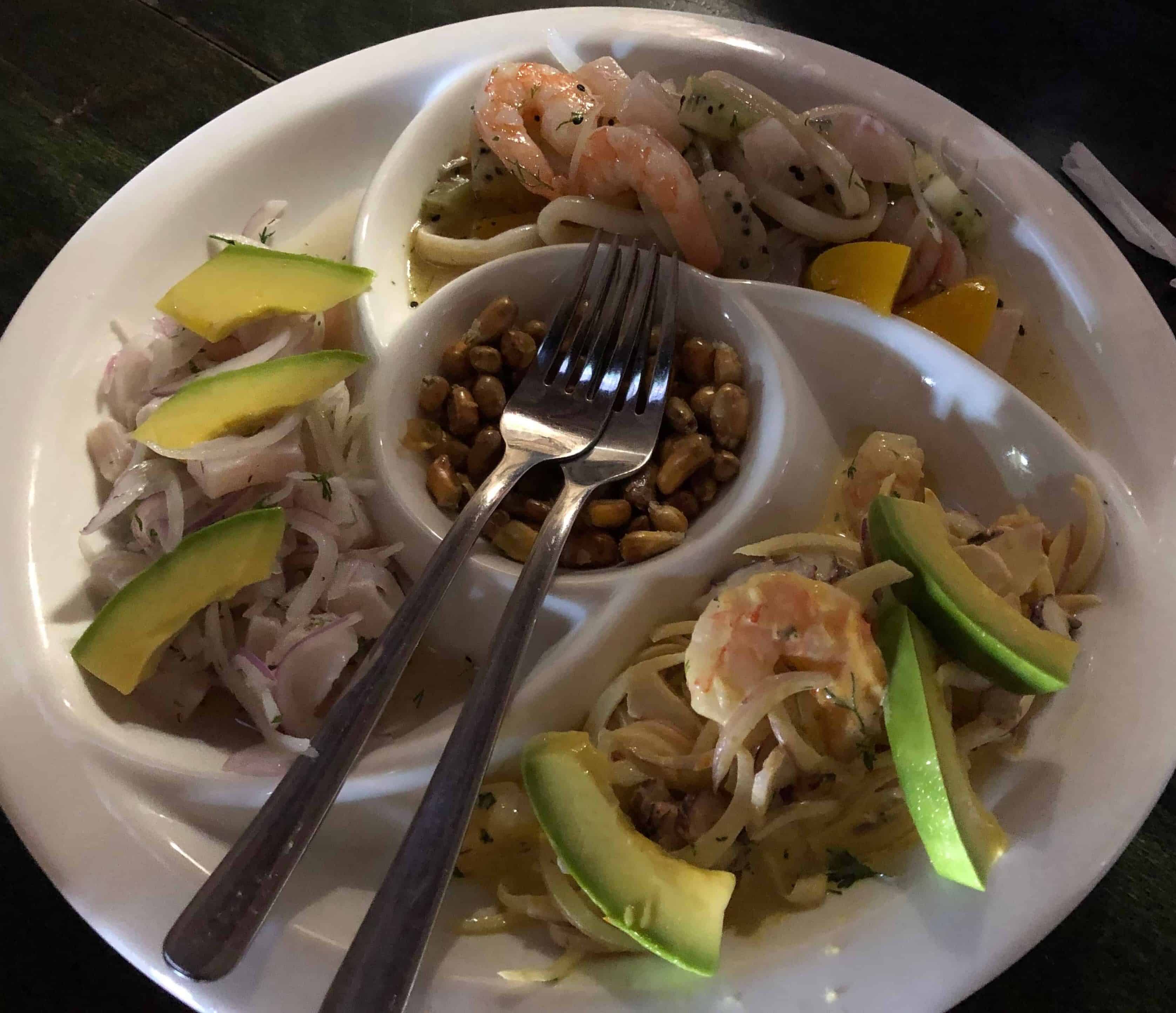 Combo of ceviches at Cancha Cevichería