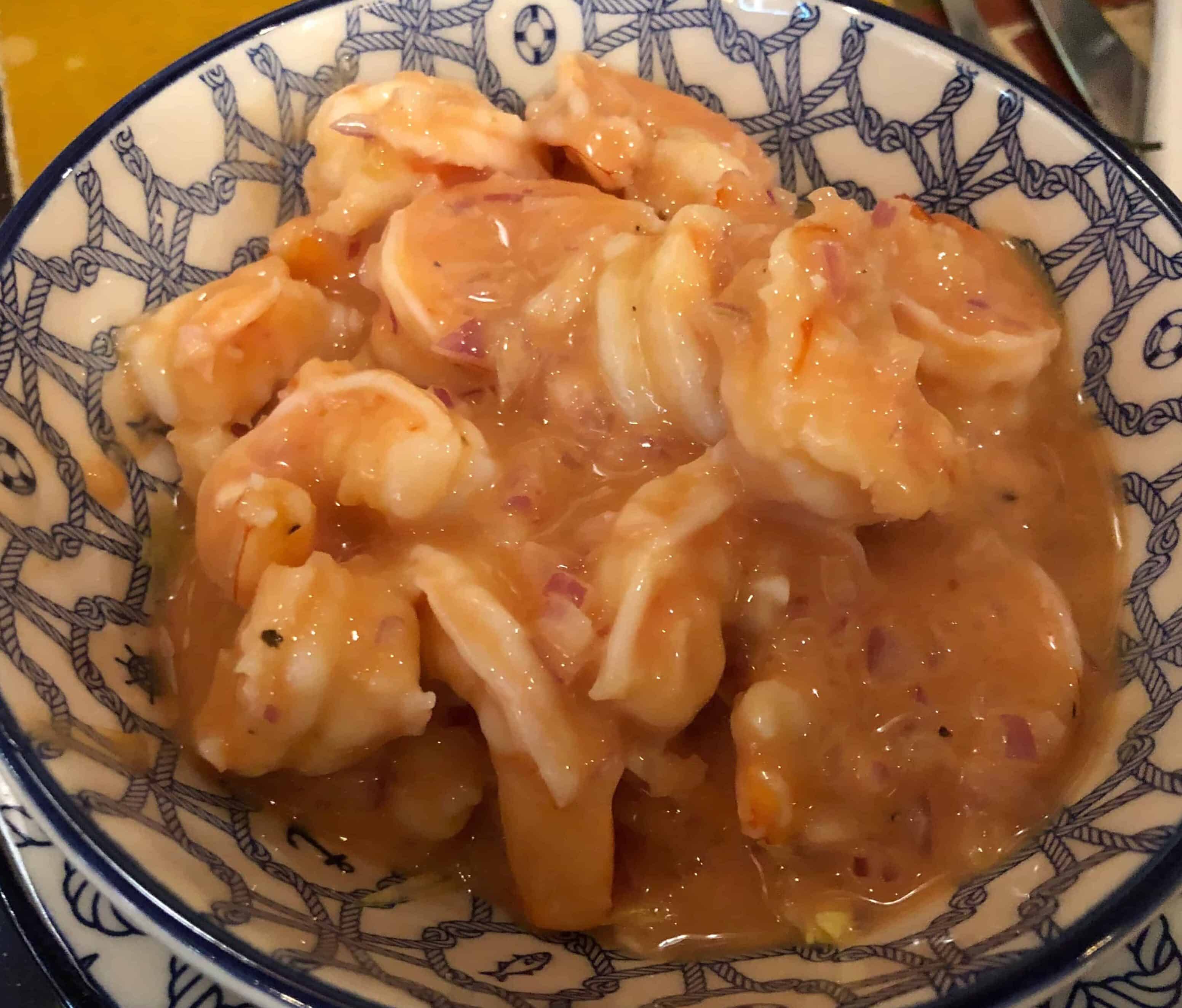 Shrimp cocktail at Pescadito Cevichería in Cartagena, Colombia