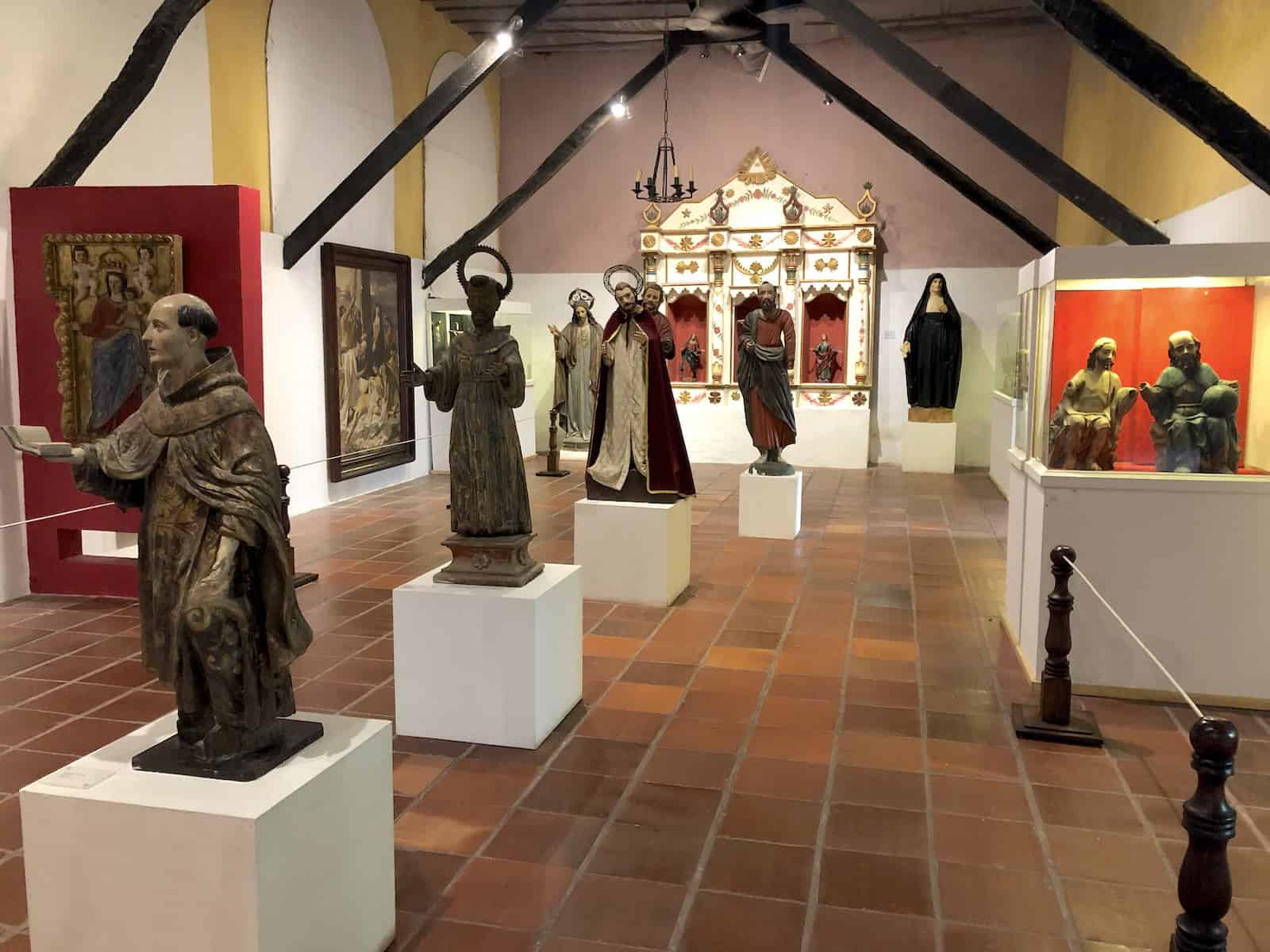 Religious art collection at the Sanctuary of San Pedro Claver Museum in Cartagena, Colombia