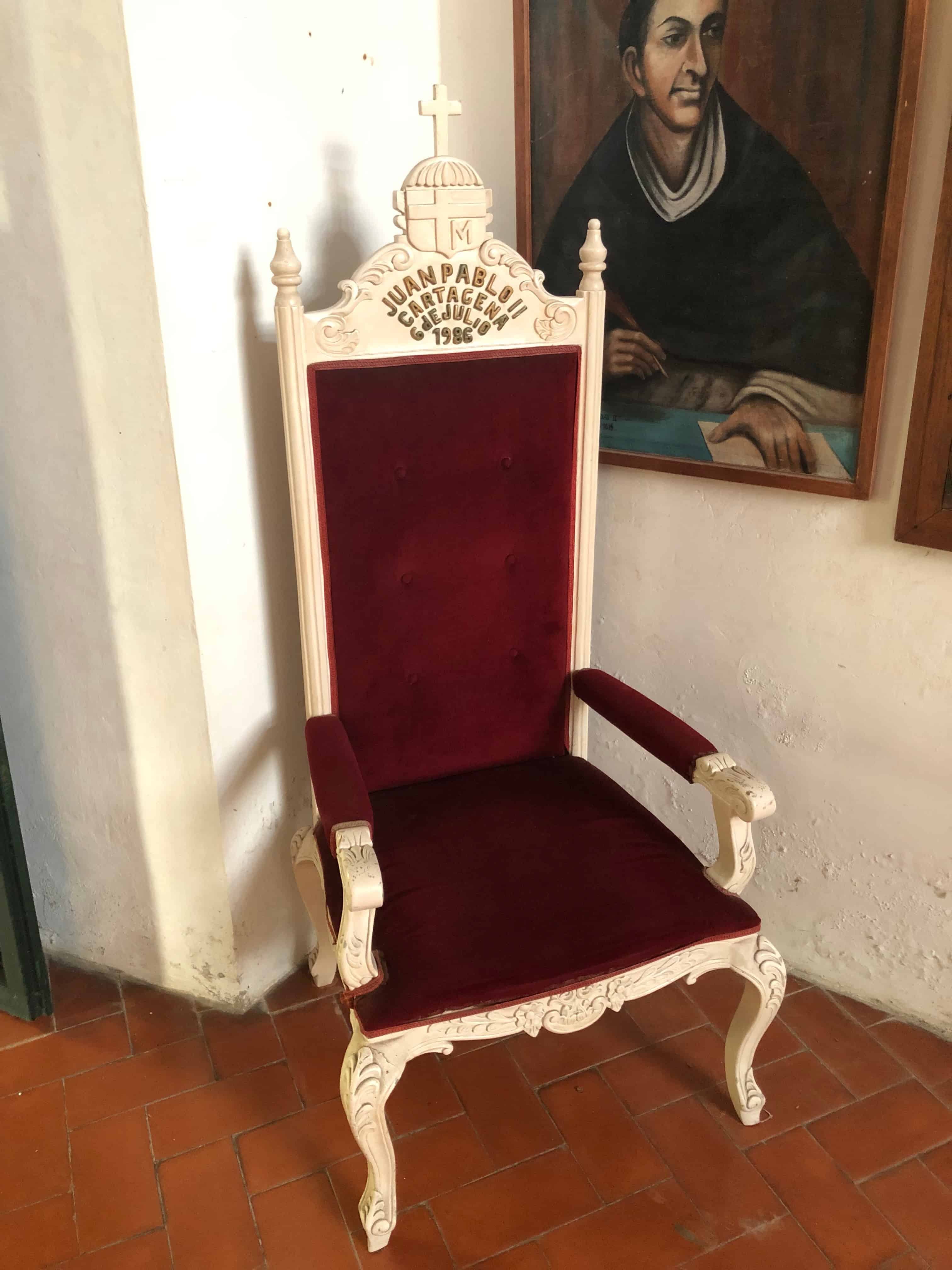 Chair used by Pope John Paul II at the Sanctuary of San Pedro Claver Museum in Cartagena, Colombia