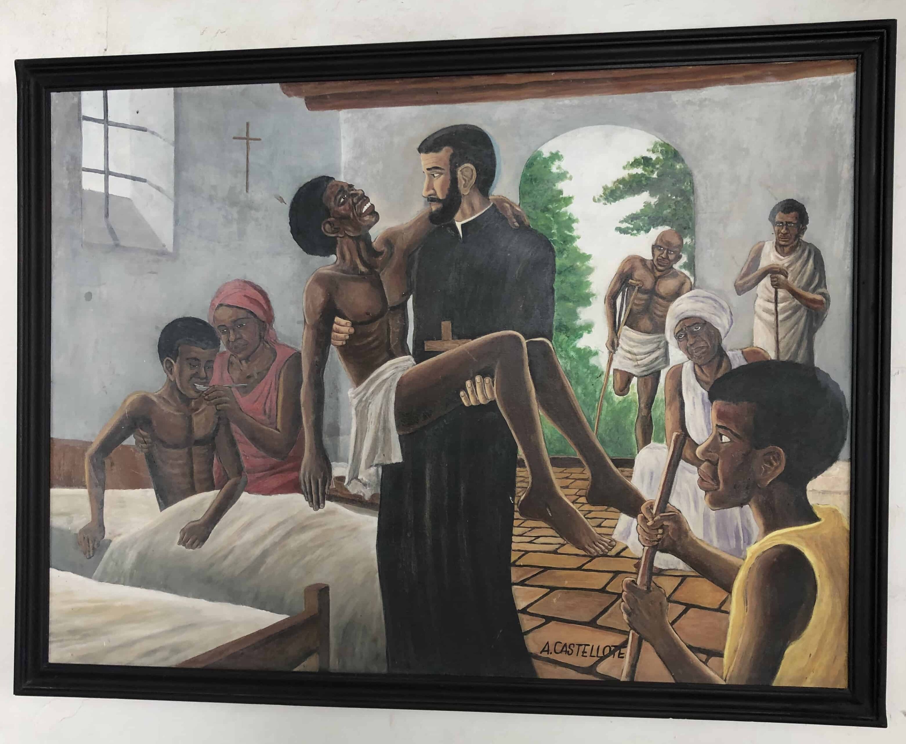 Painting of San Pedro Claver helping a sick slave