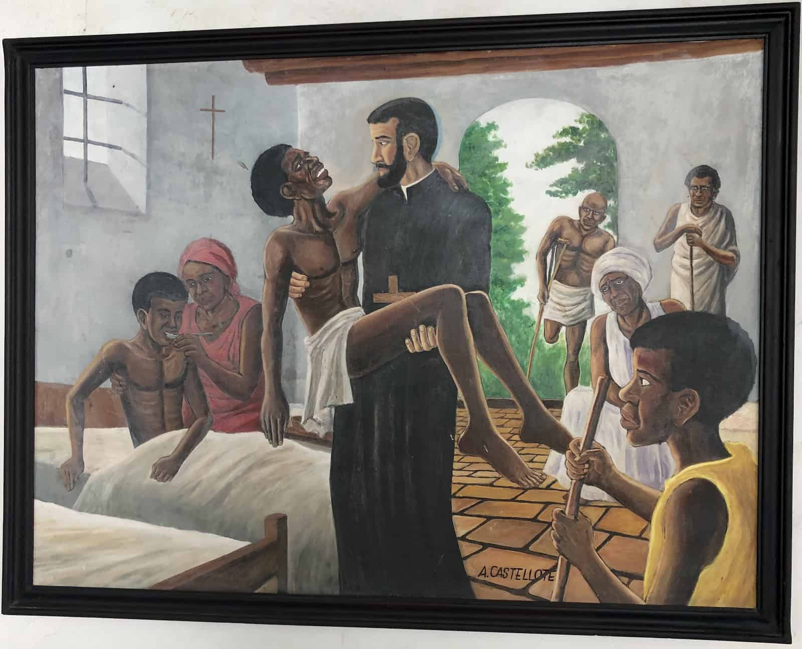 Painting of San Pedro Claver helping a sick slave