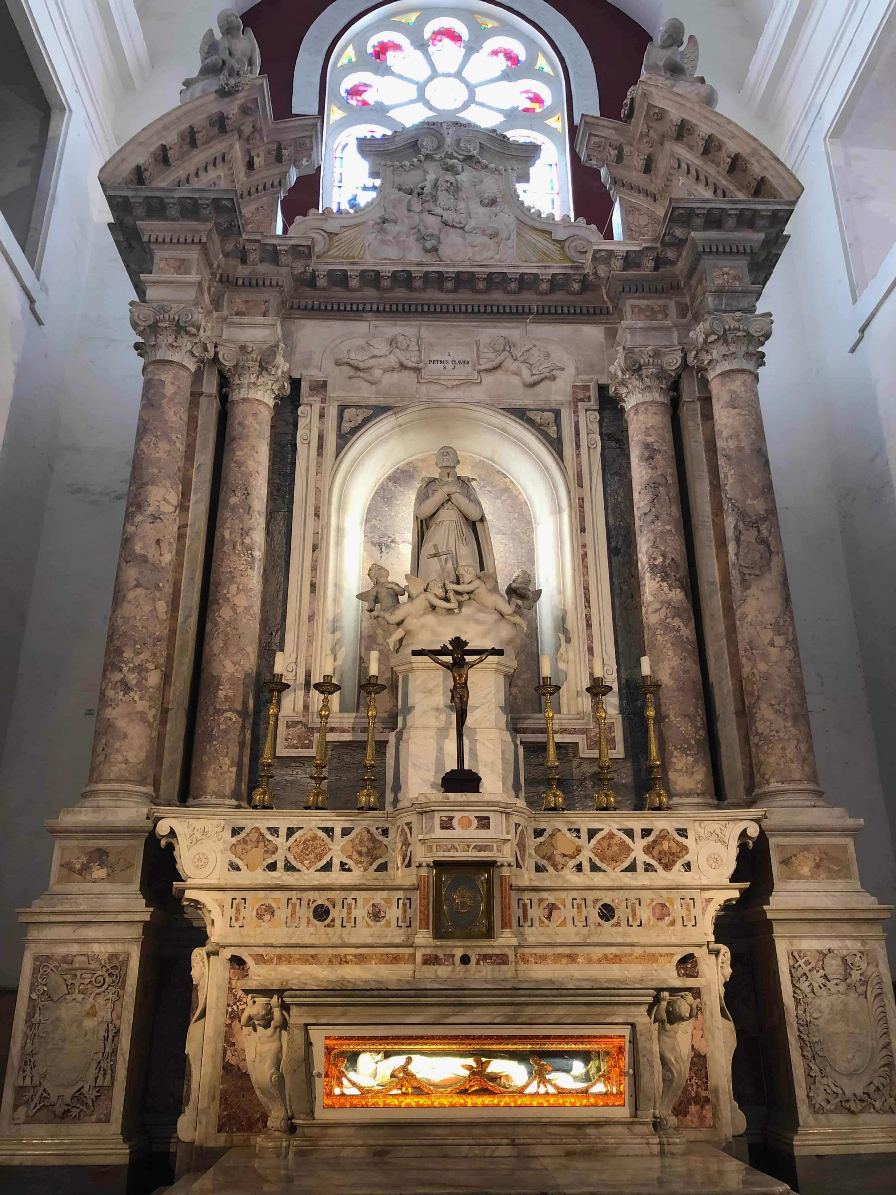Main altar at the Church of San Pedro Claver in Cartagena, Colombia