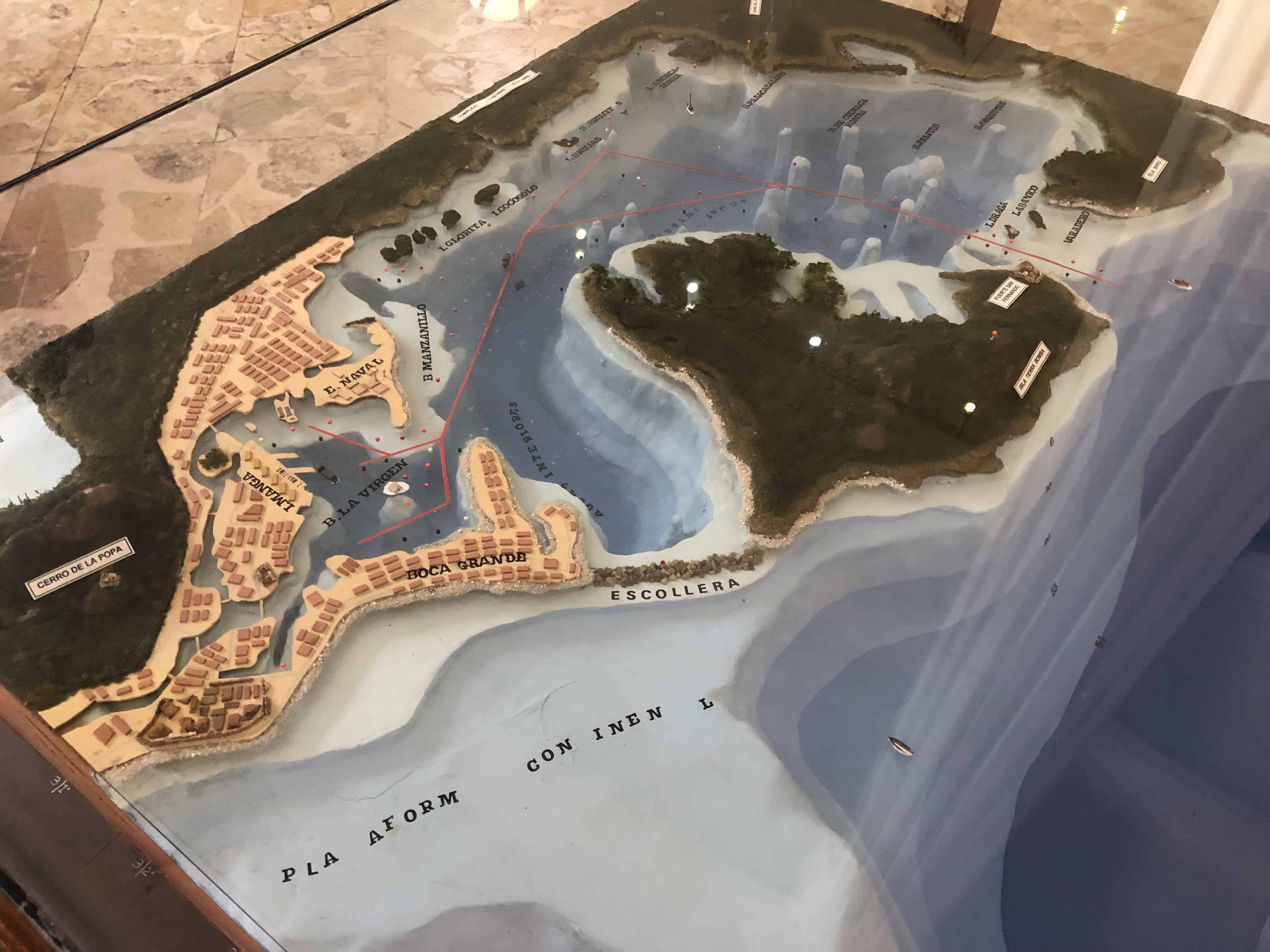 Model of a naval battle at the Caribbean Naval Museum in Cartagena, Colombia