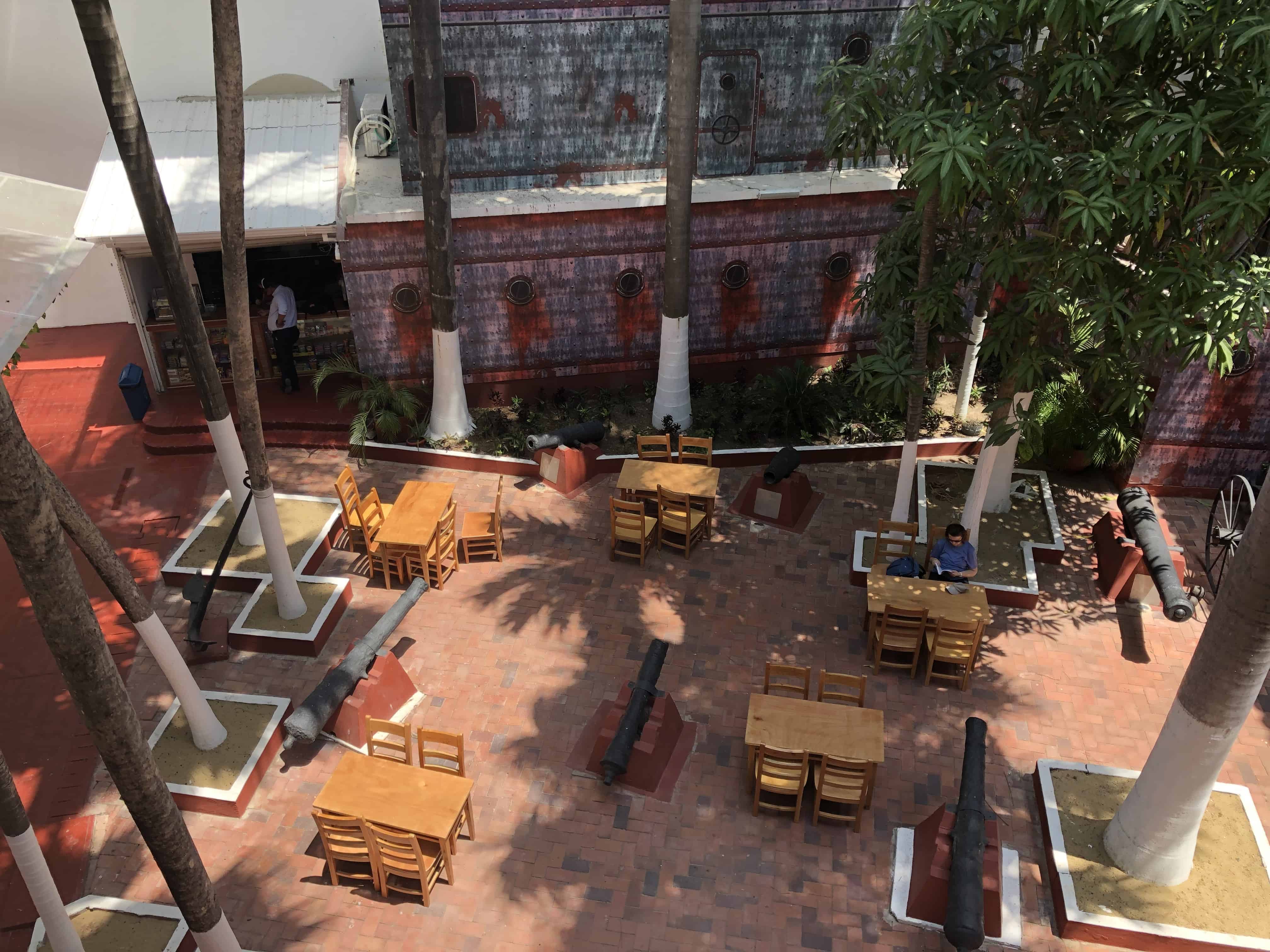 Looking down at one of the courtyards at the Caribbean Naval Museum in Cartagena, Colombia