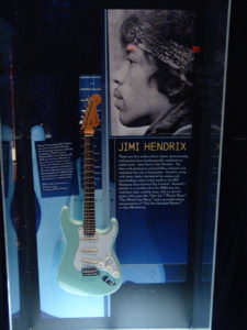 A guitar used in a sound check by Jimi Hendrix at The Henry Ford Museum of American Innovation in Dearborn, Michigan