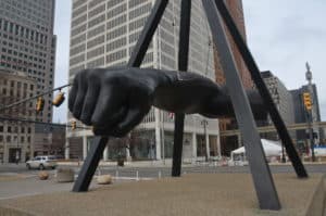 Monument to Joe Louis in Detroit, Michigan