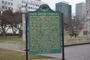 Ford Motor Company historical marker at Hart Plaza in Detroit, Michigan