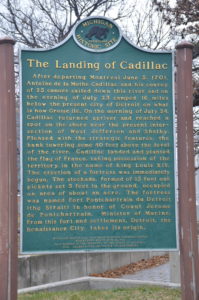 Landing of Cadillac historical marker at Hart Plaza in Detroit, Michigan