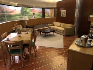 Living room of the Dymaxion House at The Henry Ford Museum of American Innovation in Dearborn, Michigan