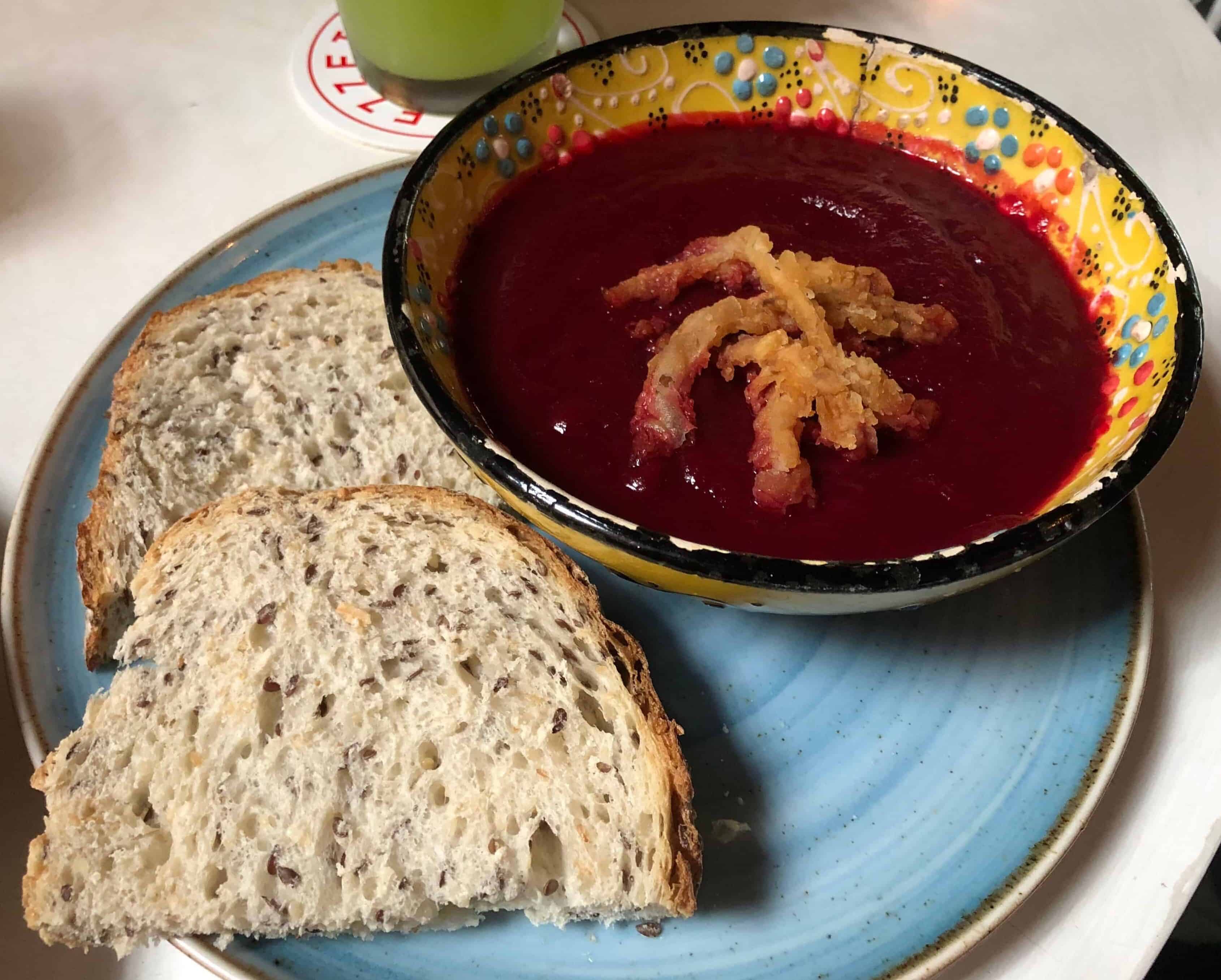 Carrot and beet soup at Lezzet Cafe Turco in El Poblado, Medellín, Antioquia, Colombia