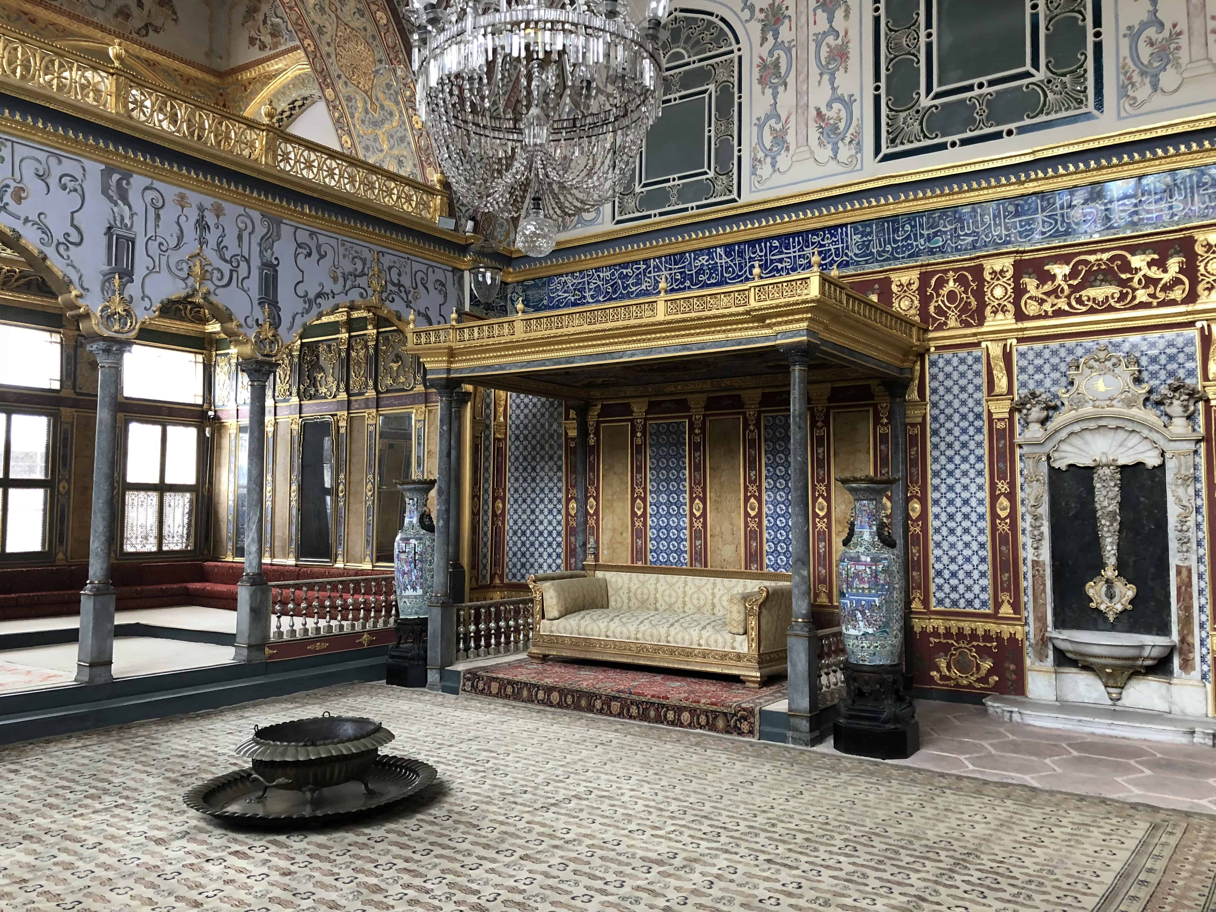 Throne in the Imperial Hall in the Imperial Harem at Topkapi Palace in Istanbul, Turkey