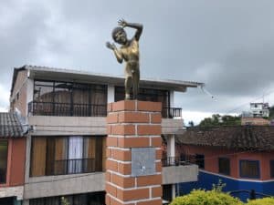 Duende statue in San José, Caldas, Colombia