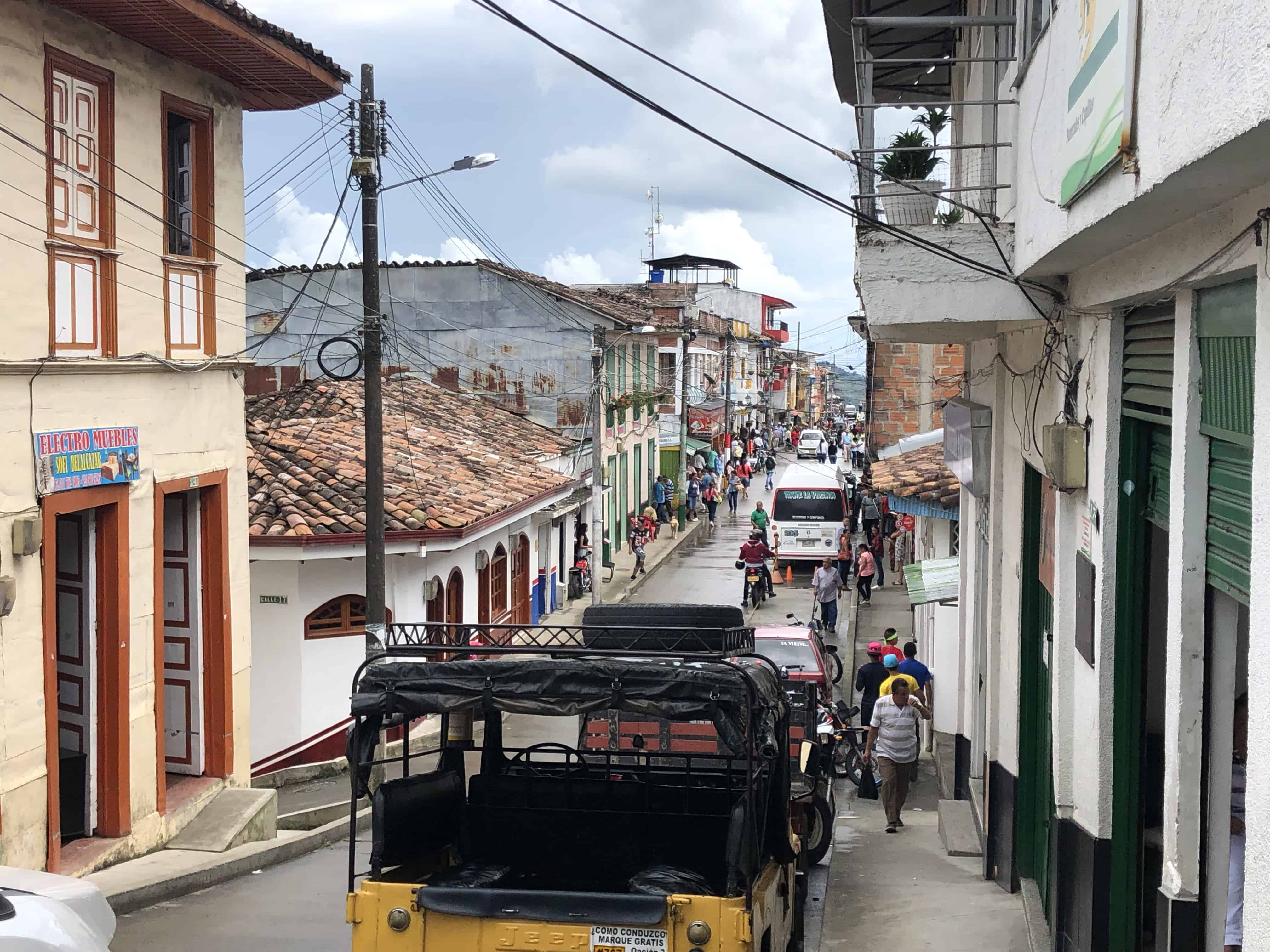 Main street through town in Belalcázar, Caldas, Colombia