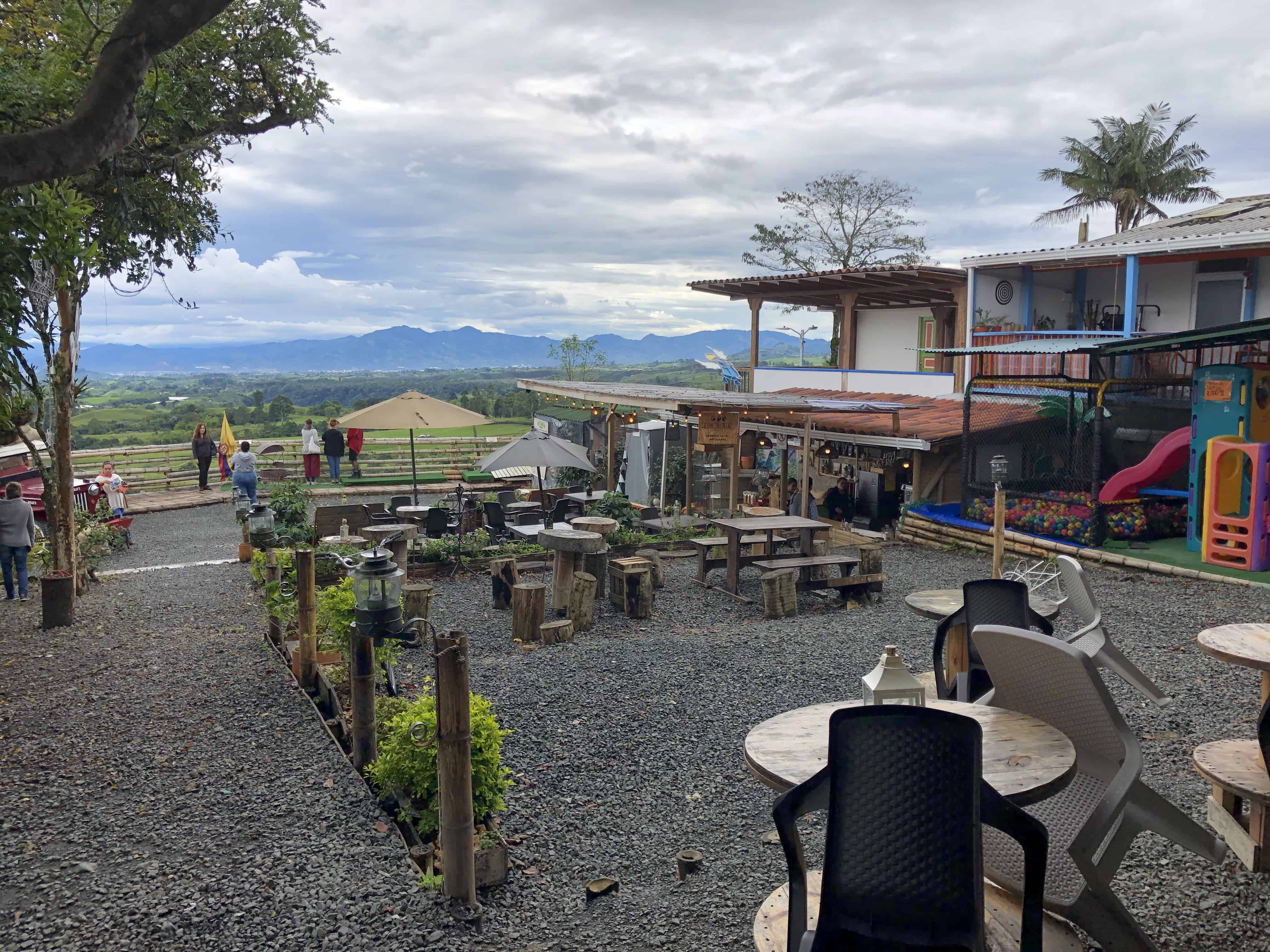 Outdoor patio in 2019 at La Casa del Mirador in Filandia, Quindío, Colombia