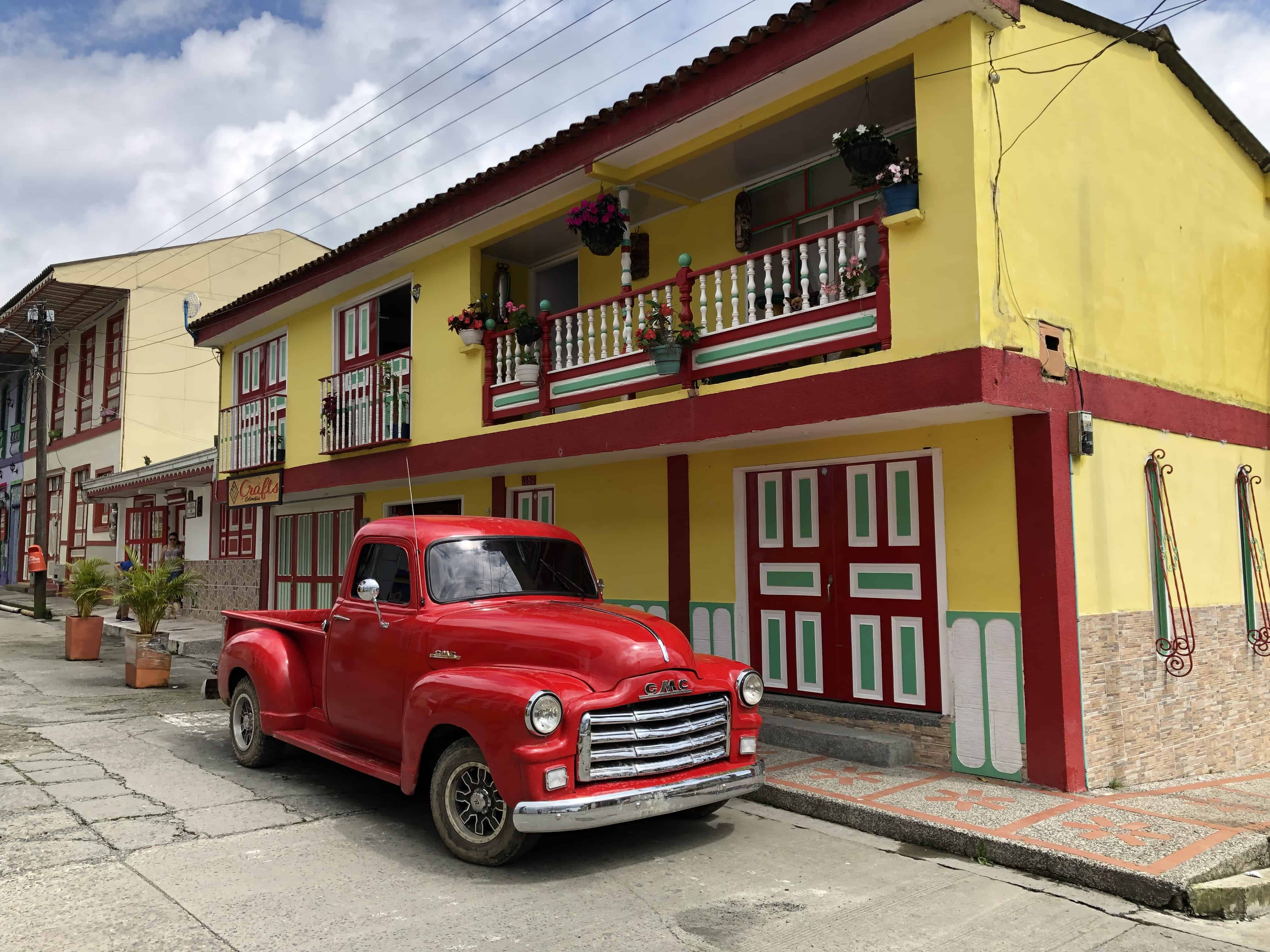 House and classic car in Filandia, Quindío, Colombia