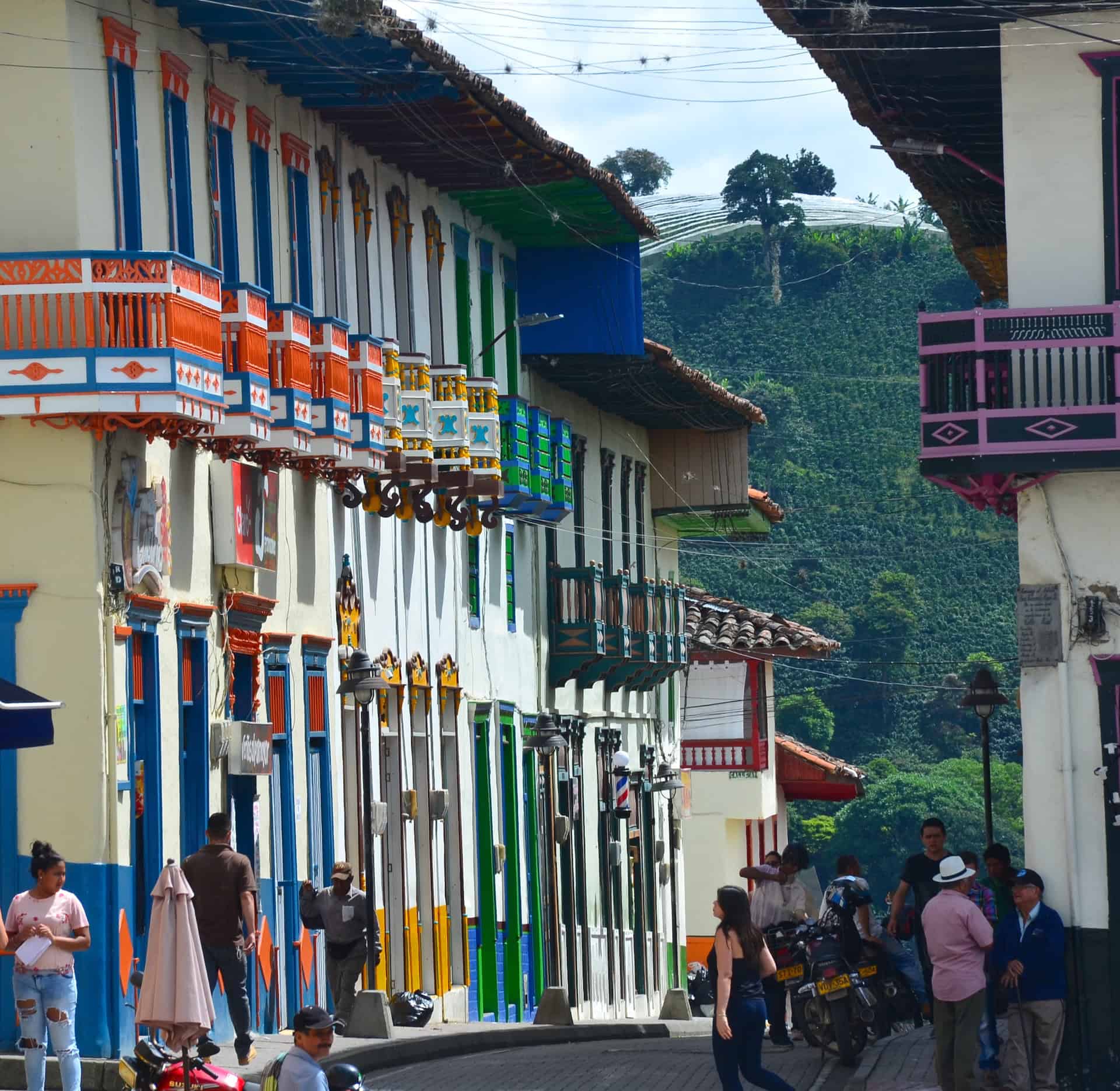 Looking down Calle Real from the plaza in Santuario, Risaralda, Colombia