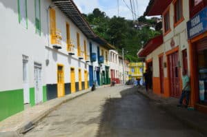 The street exiting the town at the end of Calle Real in Santuario, Risaralda, Colombia
