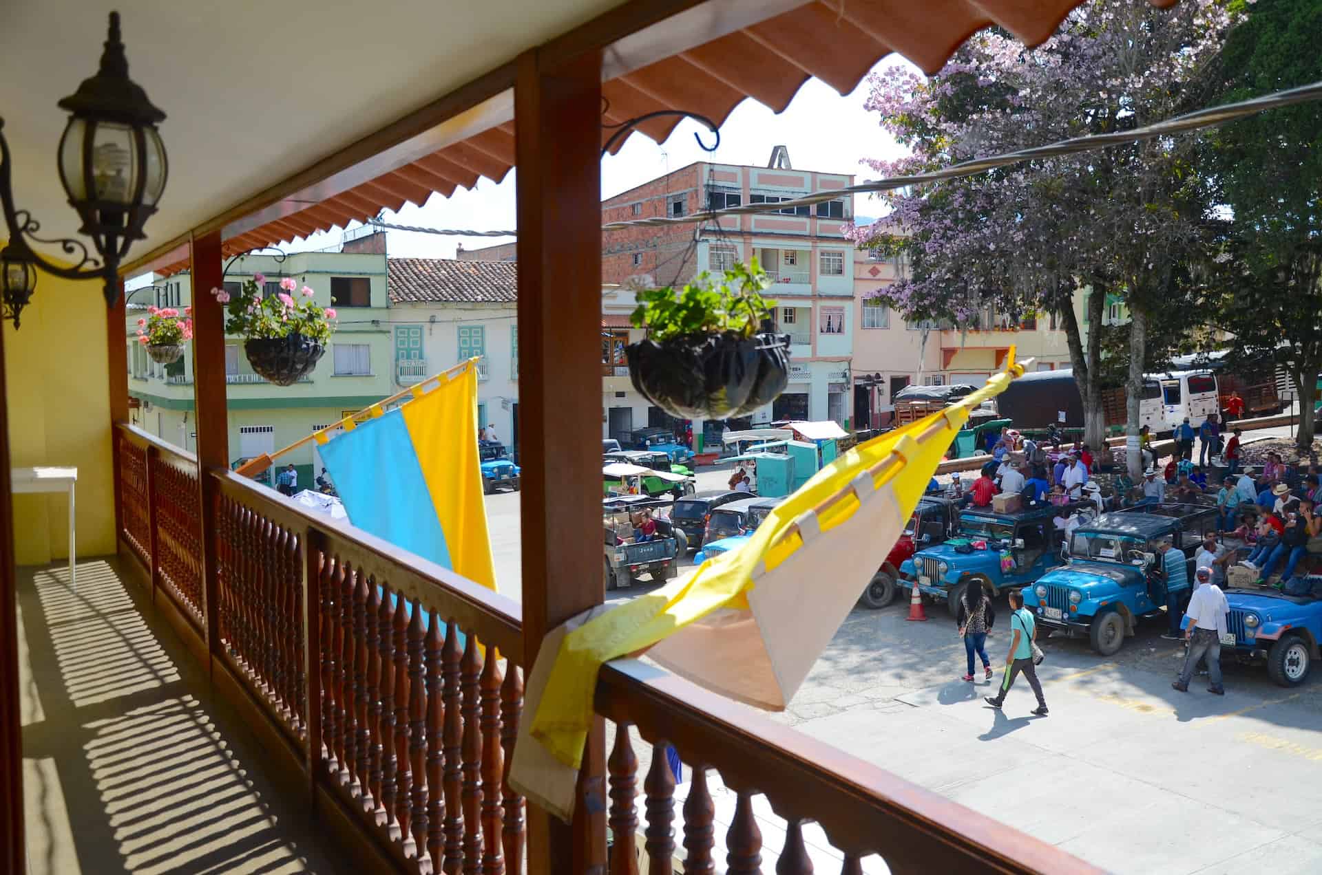 Balcony at Plaza de Mercado in Santuario, Risaralda, Colombia