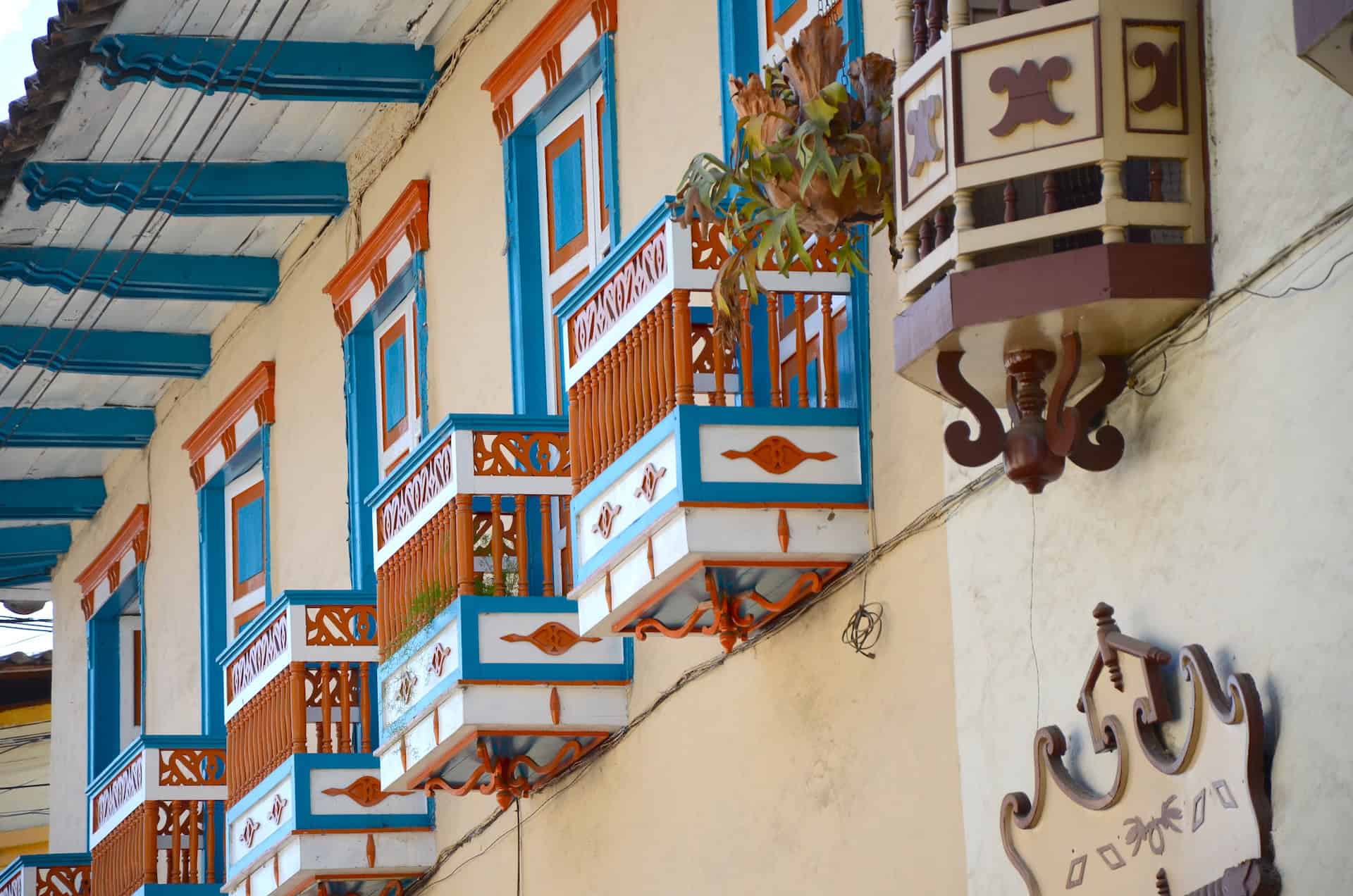 Balconies on Calle Real in Santuario, Risaralda, Colombia