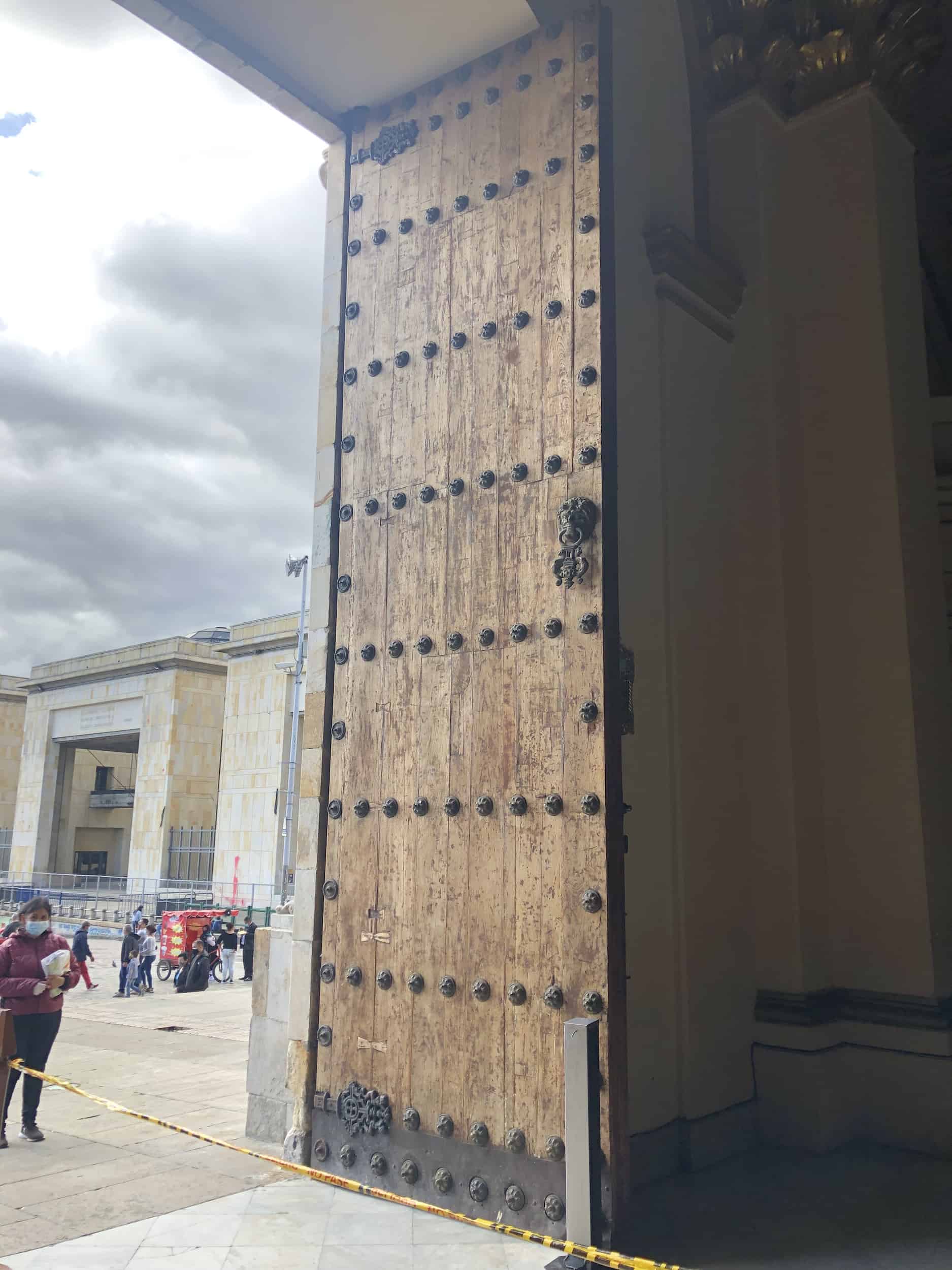 Wooden door to the Cathedral of Bogotá