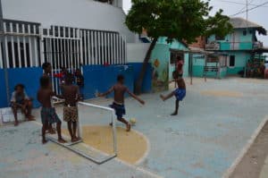 Kids playing football on Santa Cruz Islet