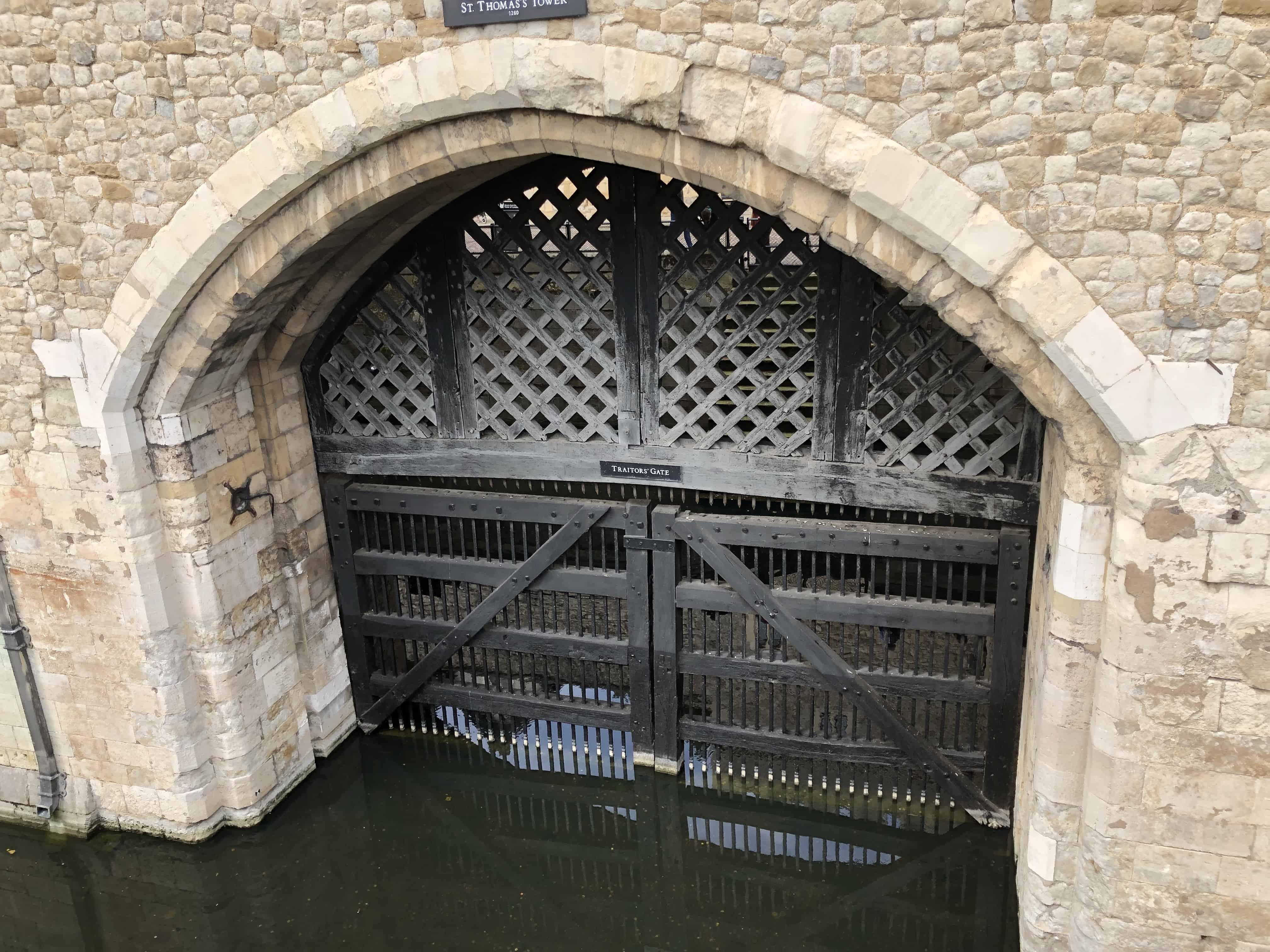 Traitors' Gate from the wharf at the Tower of London in London, England