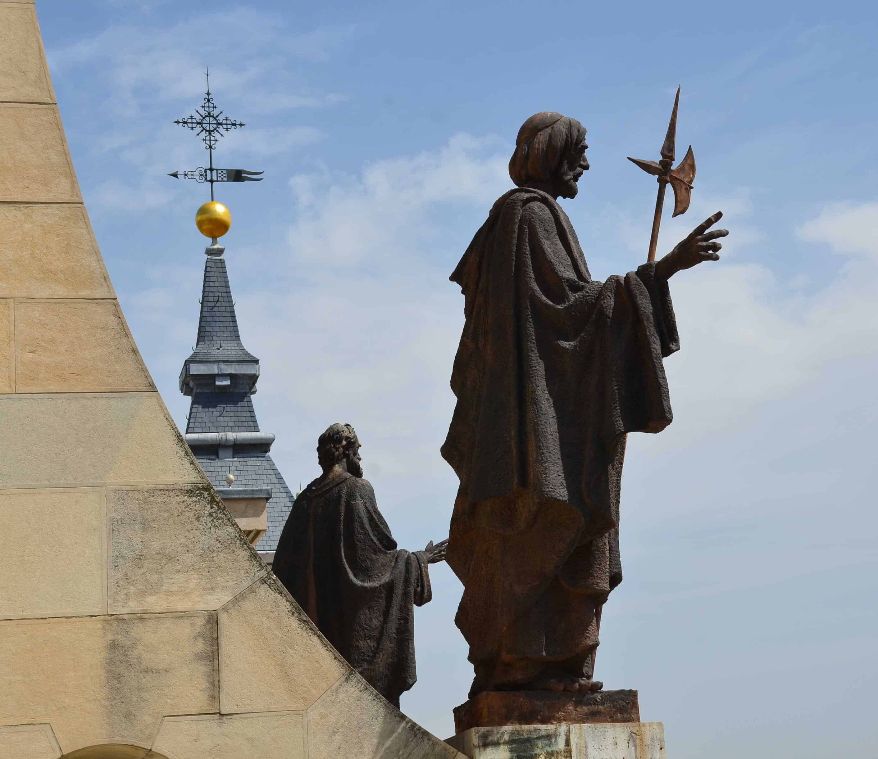 Statues of two Apostles at the Almudena Cathedral in Madrid, Spain