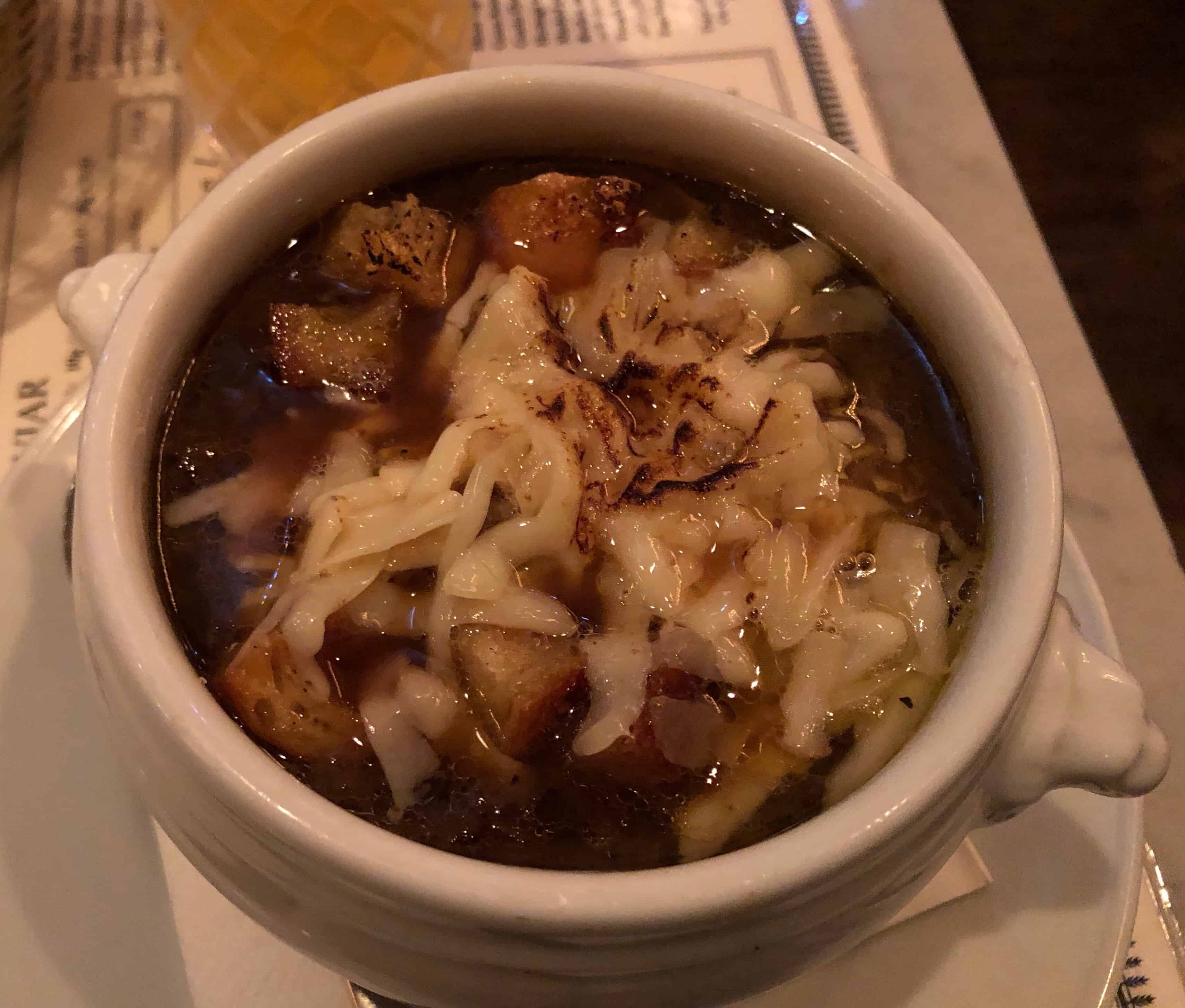French onion soup at Randall & Aubin Soho in London, England