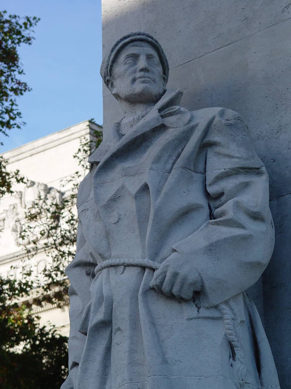 Merchant Navy seaman on the Merchant Seamen's Memorial in the City of London, England