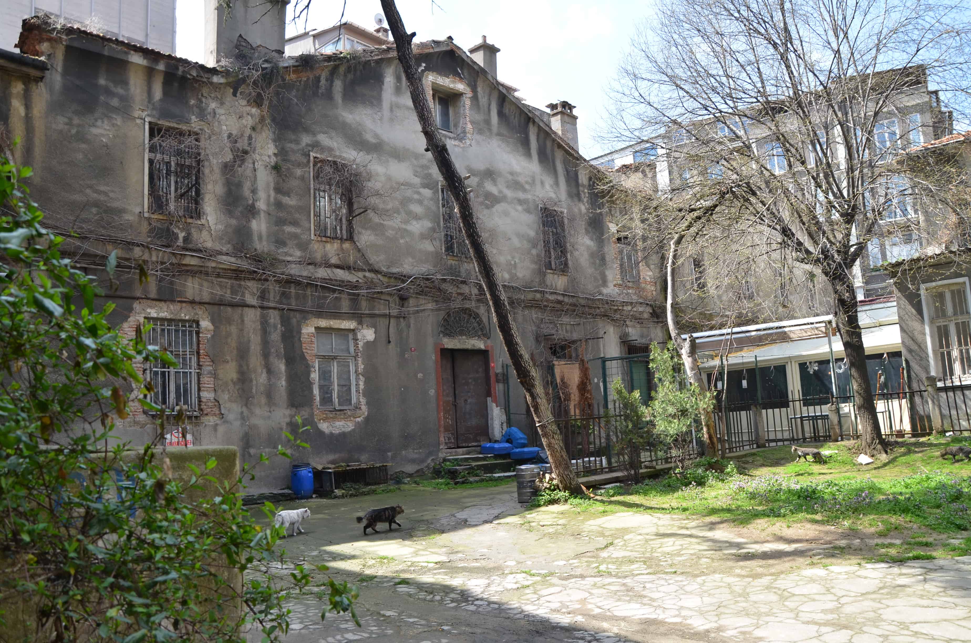Courtyard of Narmalı Han before restoration in April 2012 on Istiklal Street in Istanbul, Turkey