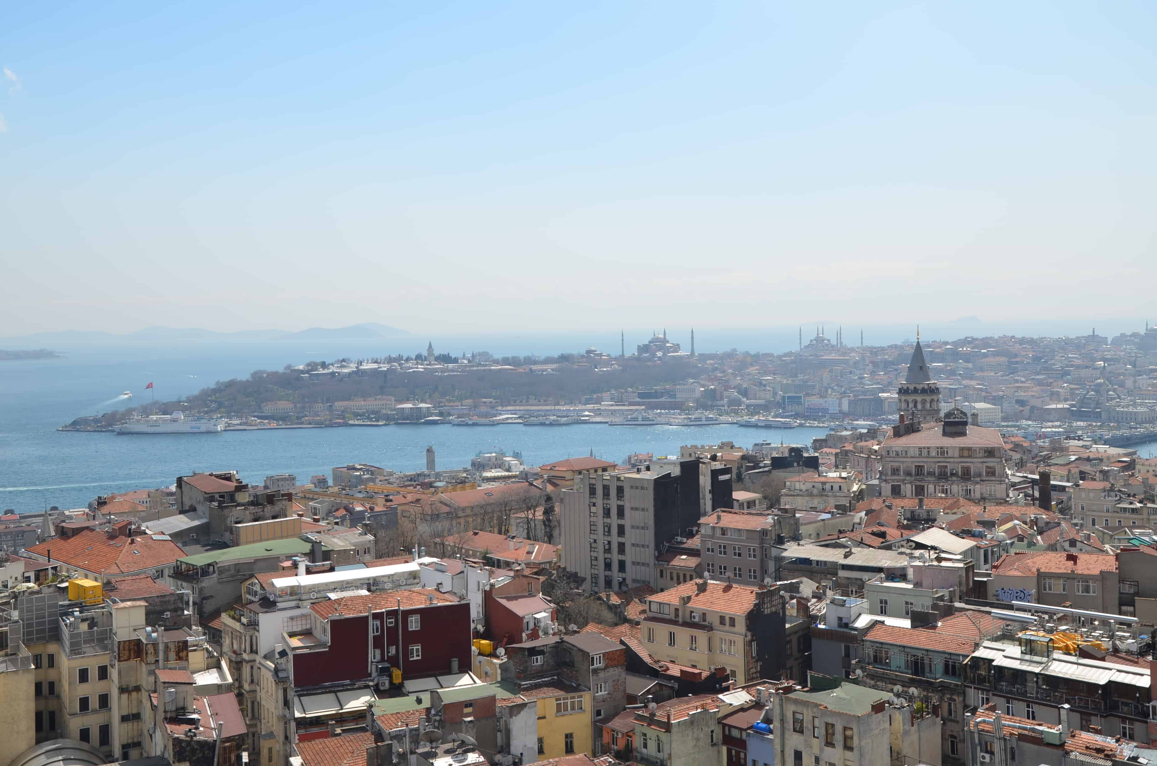 Looking towards the old city from the Marmara Pera in Tepebaşı, Istanbul, Turkey