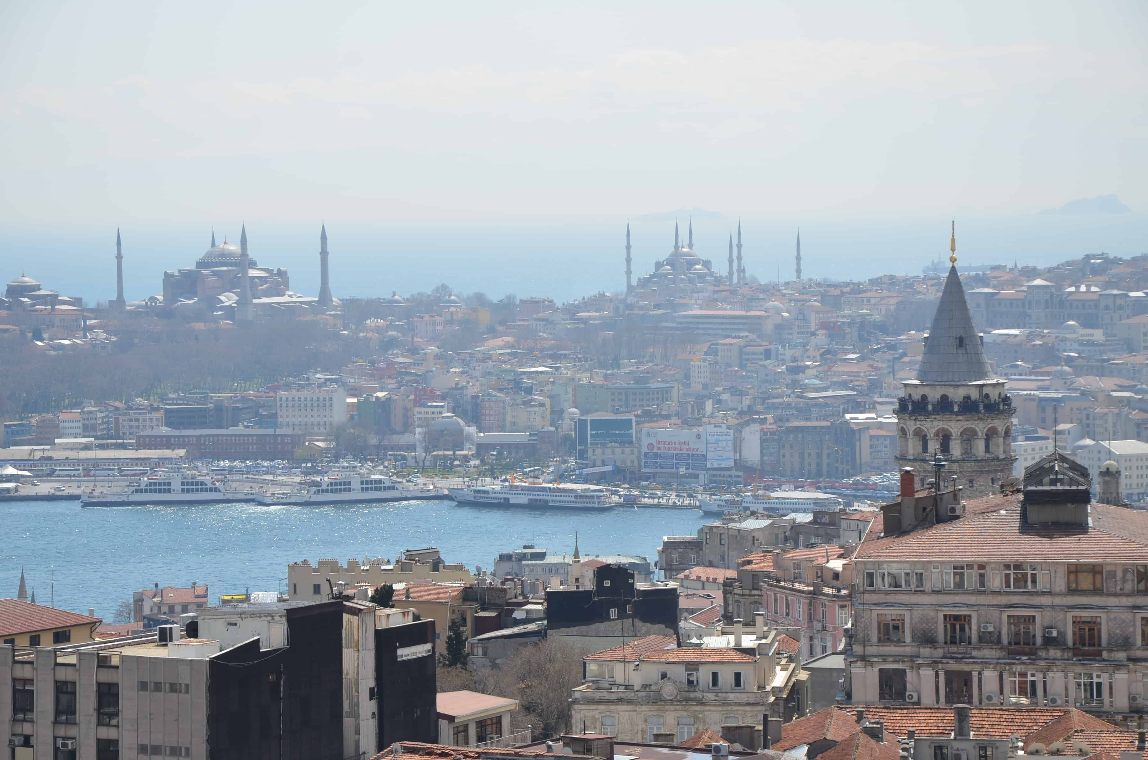 Looking towards the old city from the Marmara Pera in Tepebaşı, Istanbul, Turkey