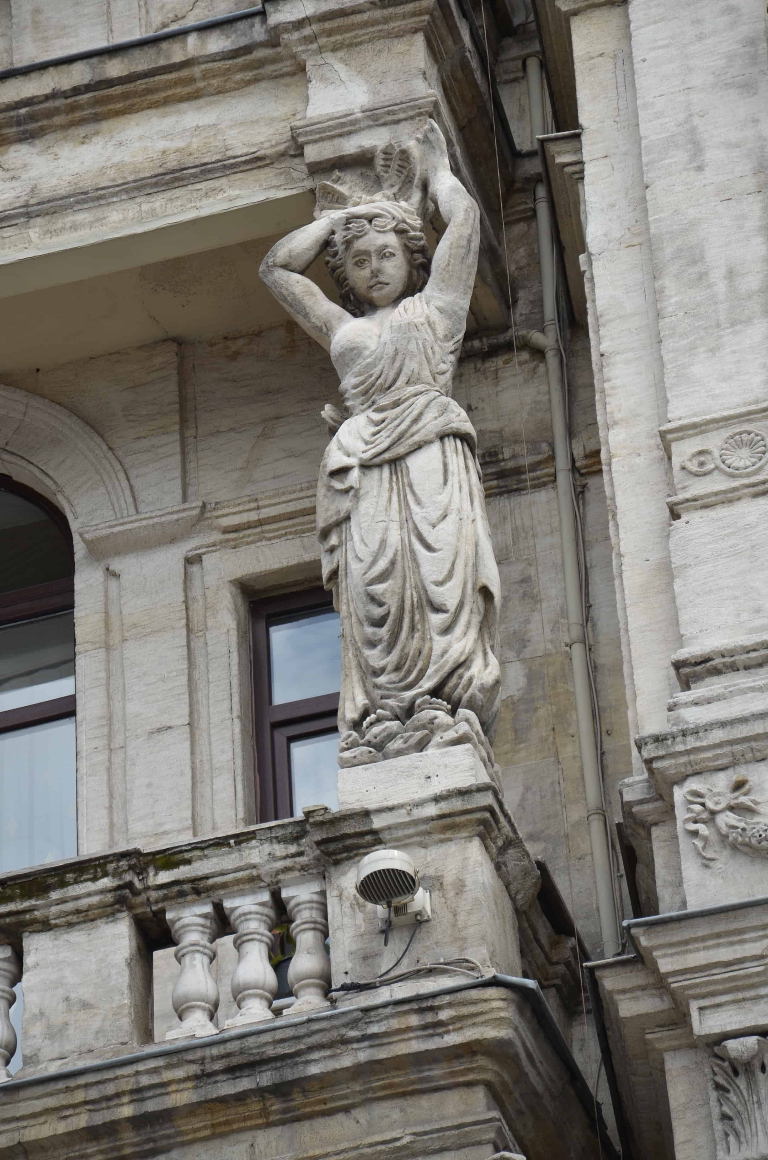 Ornamental column on the Grand Hotel de Londres in Tepebaşı, Istanbul, Turkey