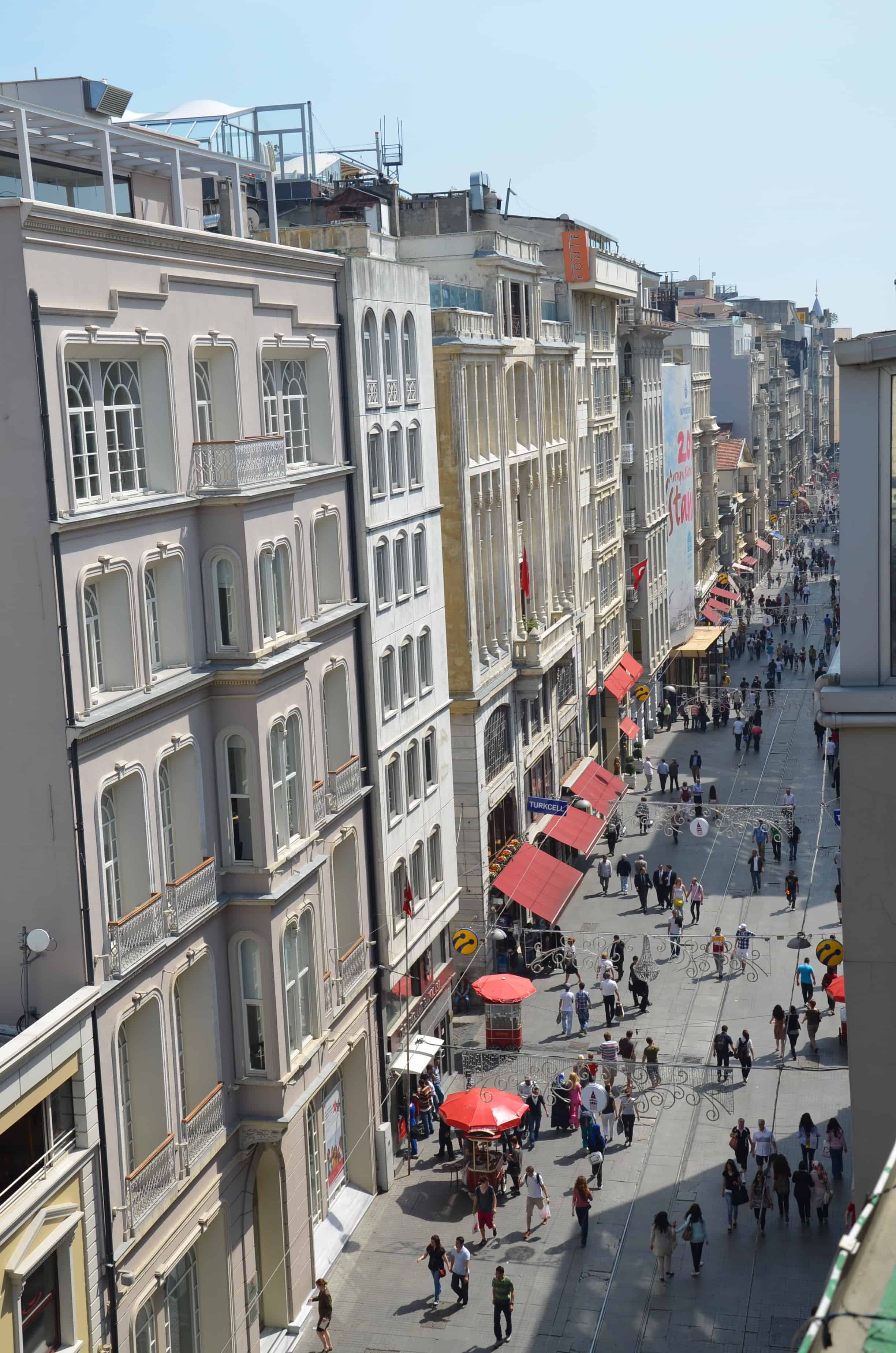 Looking south towards Tünel on Istiklal Street in Istanbul, Turkey