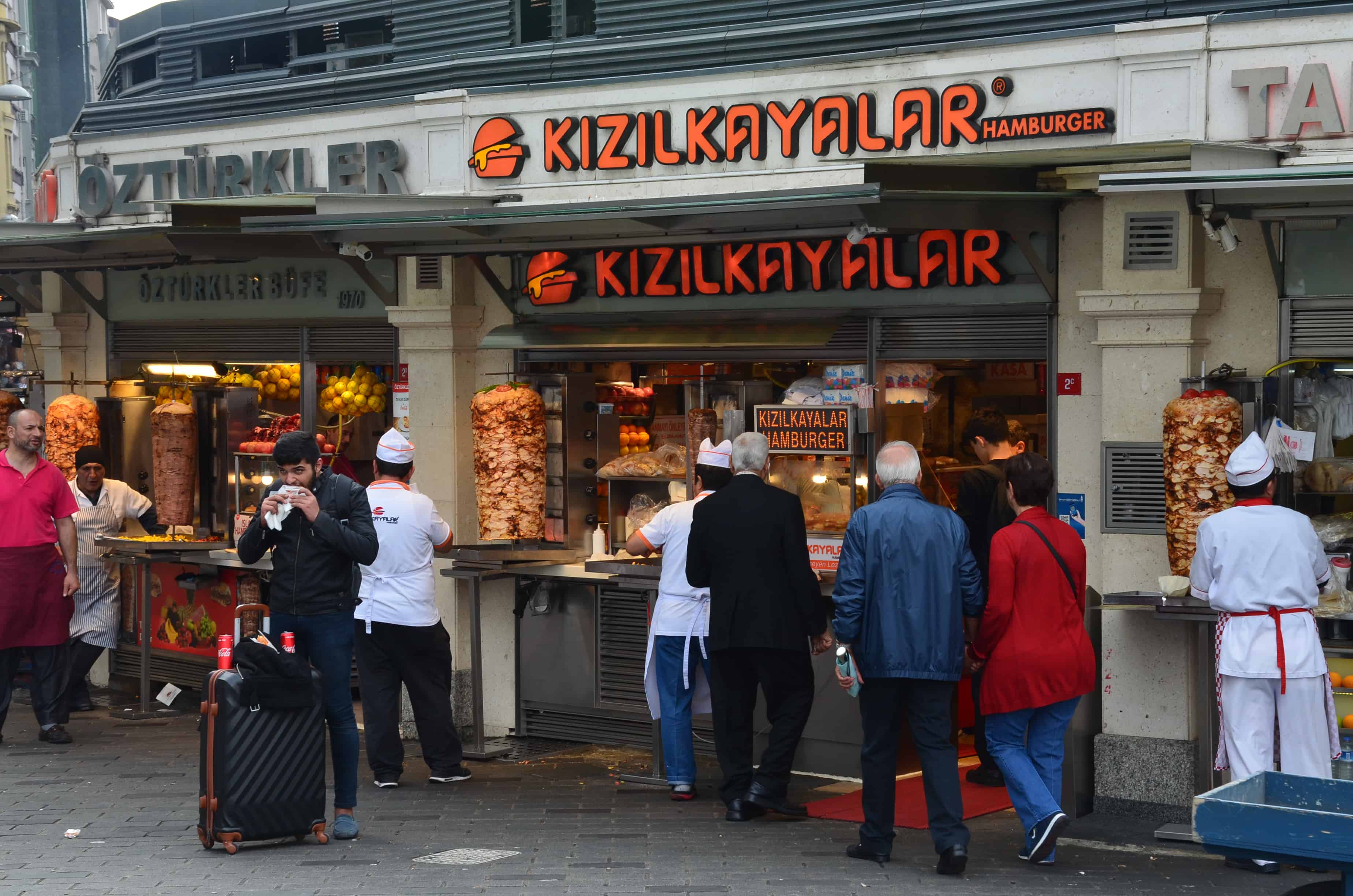 Fast food stands at the end of Istiklal Street at Taksim Square in Istanbul, Turkey