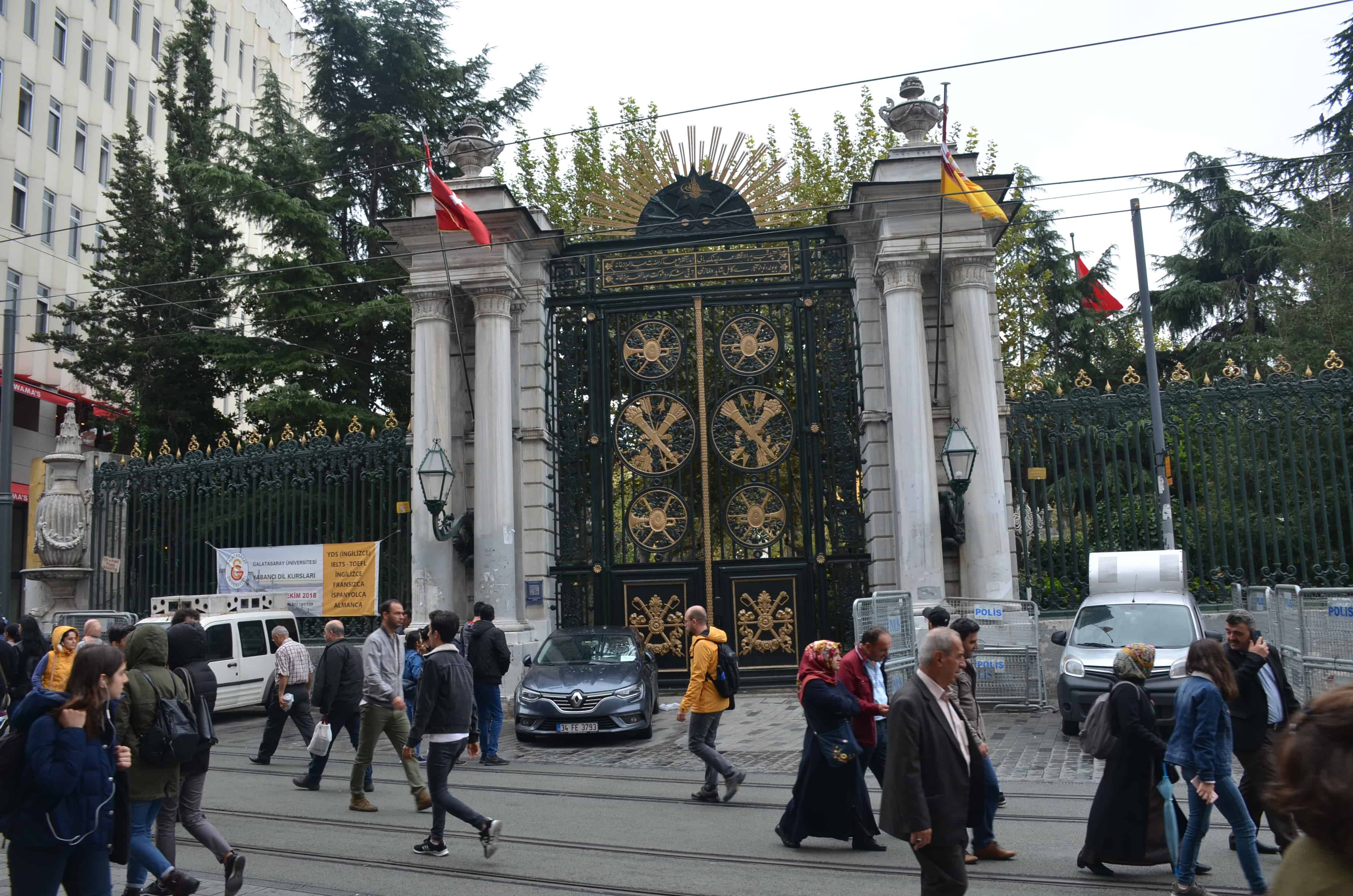 Gates to Galatasaray High School on Istiklal Street in Istanbul, Turkey