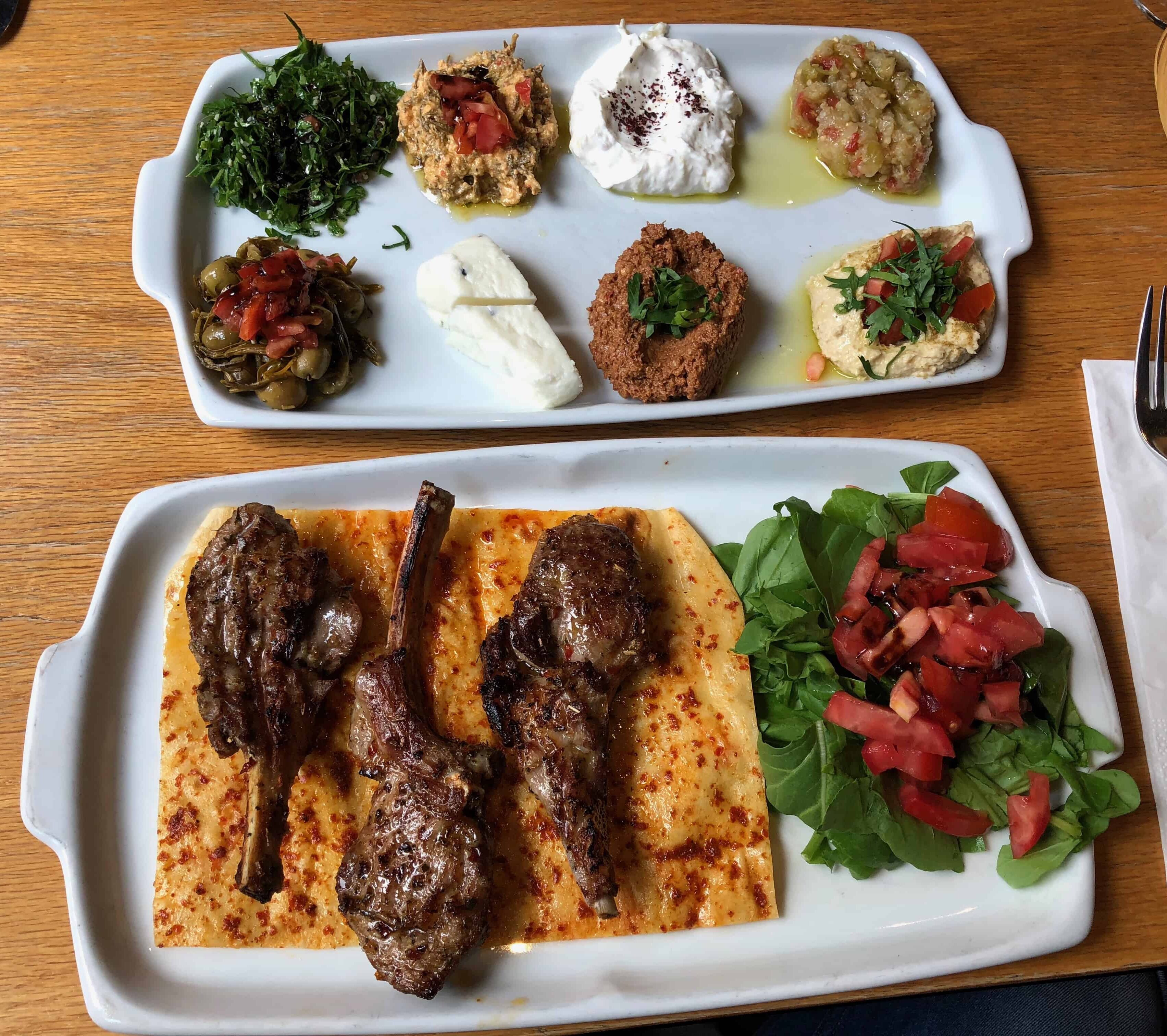 Lamb chops and spreads at Antiochia