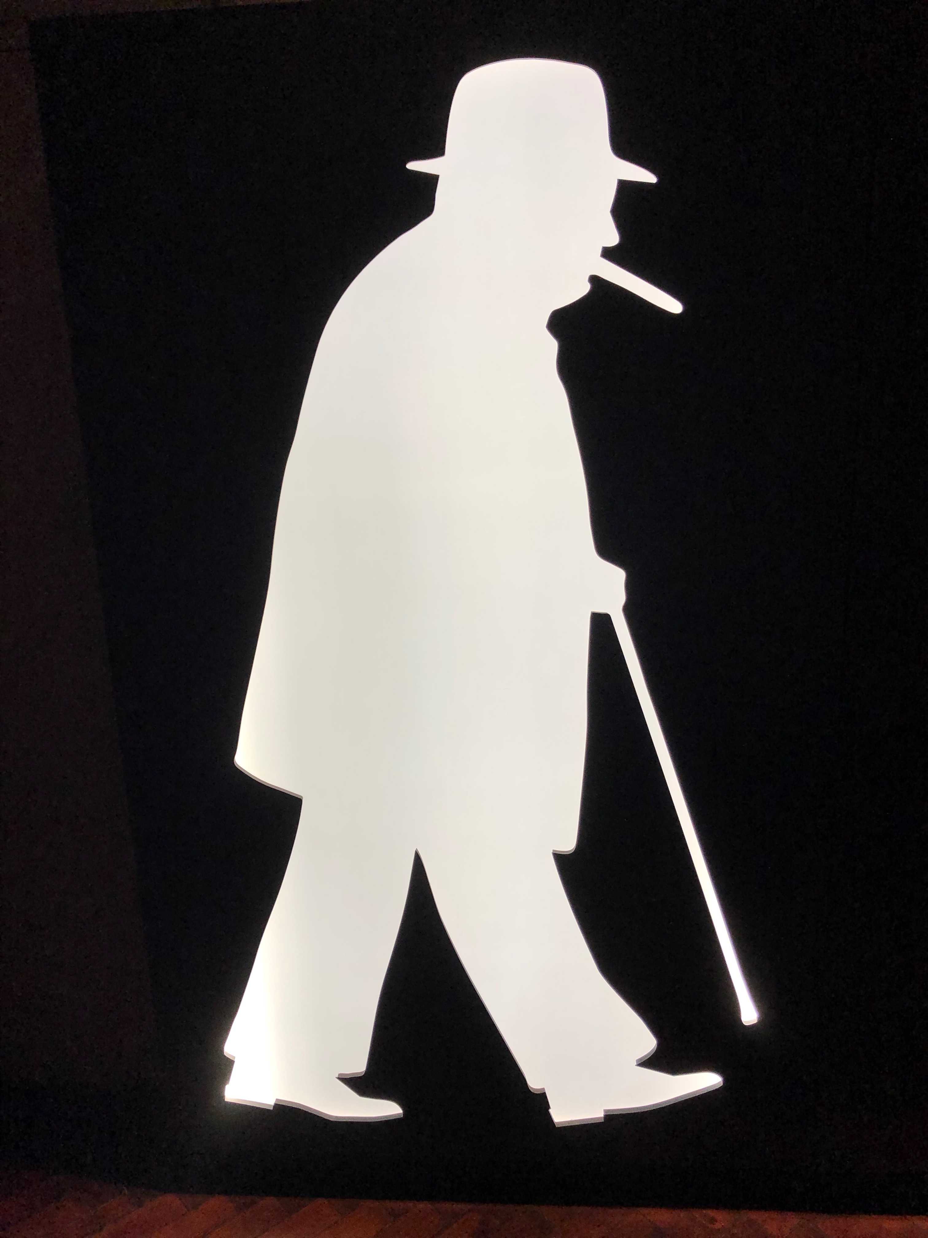 Cutout of Winston Churchill at the entrance to the Churchill Museum