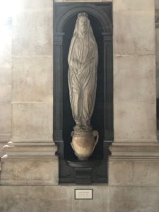 Marble effigy of John Donne in the south quire aisle at St. Paul's Cathedral in London, England