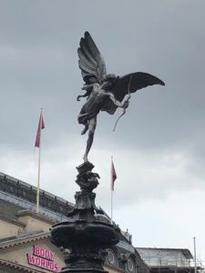 Statue of Anteros on the Shaftesbury Memorial Fountain at Piccadilly Circus in London, England