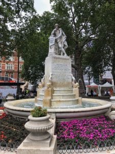 Shakespeare statue and fountain at Leicester Square in London, England