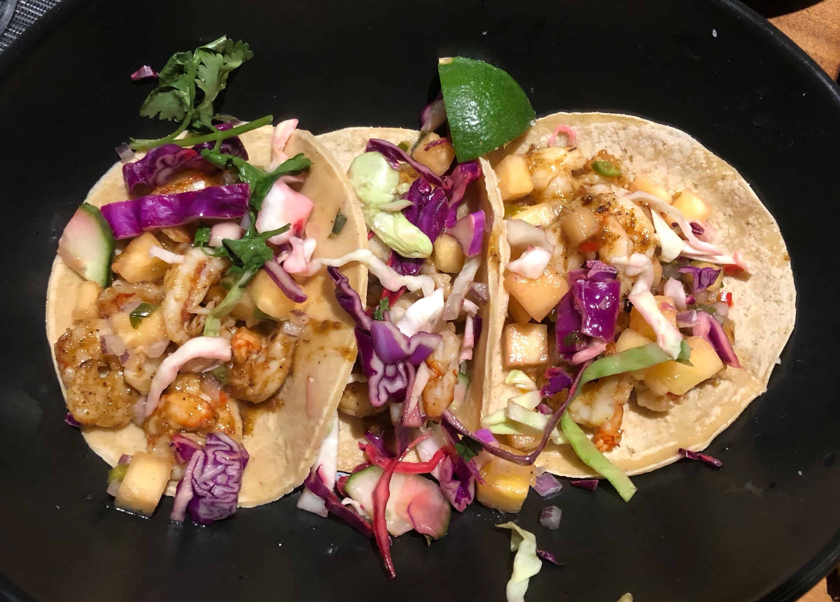 Wild Argentinian red shrimp tacos al pastor at Provecho Latin Provisions