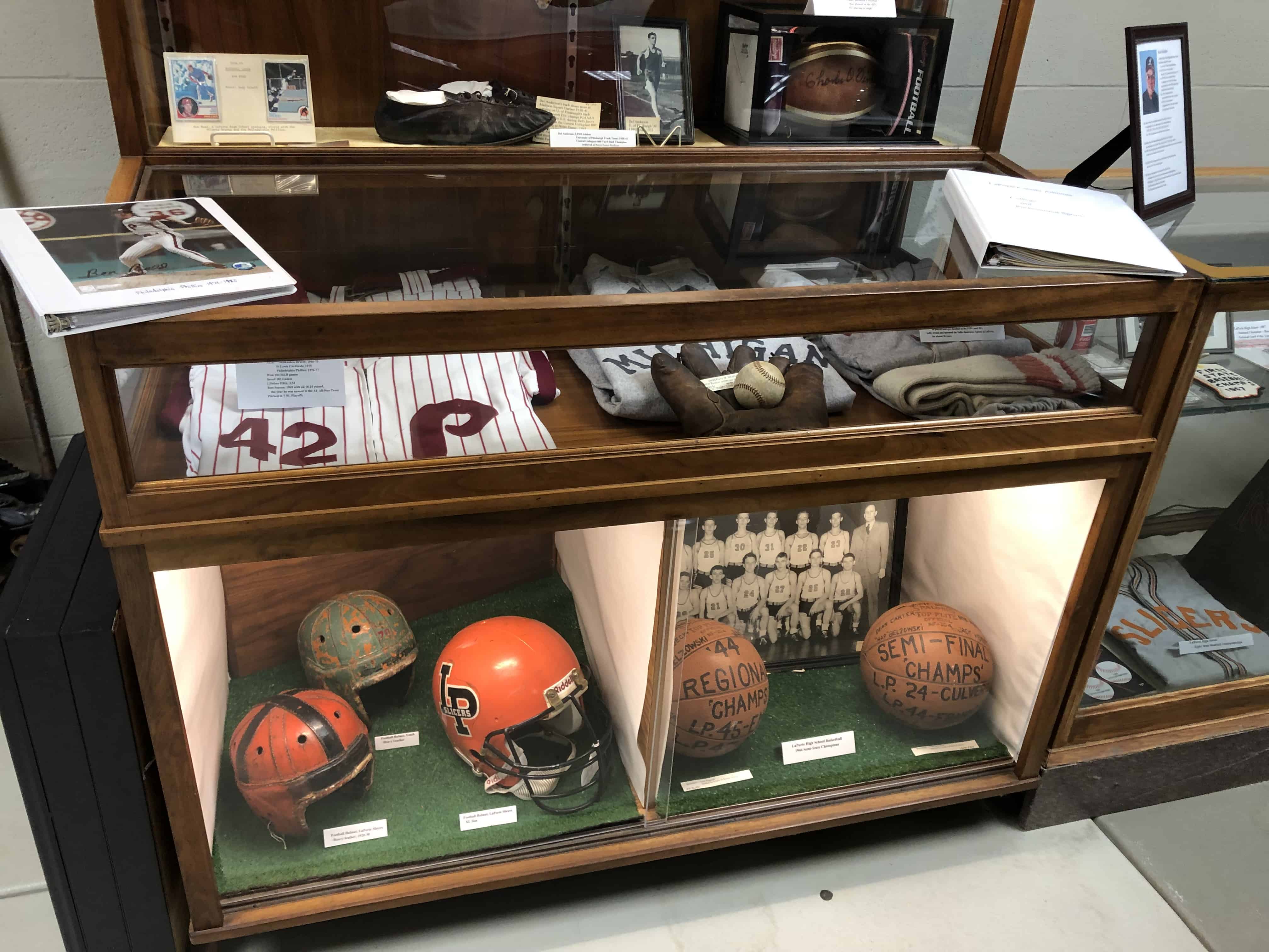 Sports display at the La Porte County Historical Society Museum in La Porte, Indiana